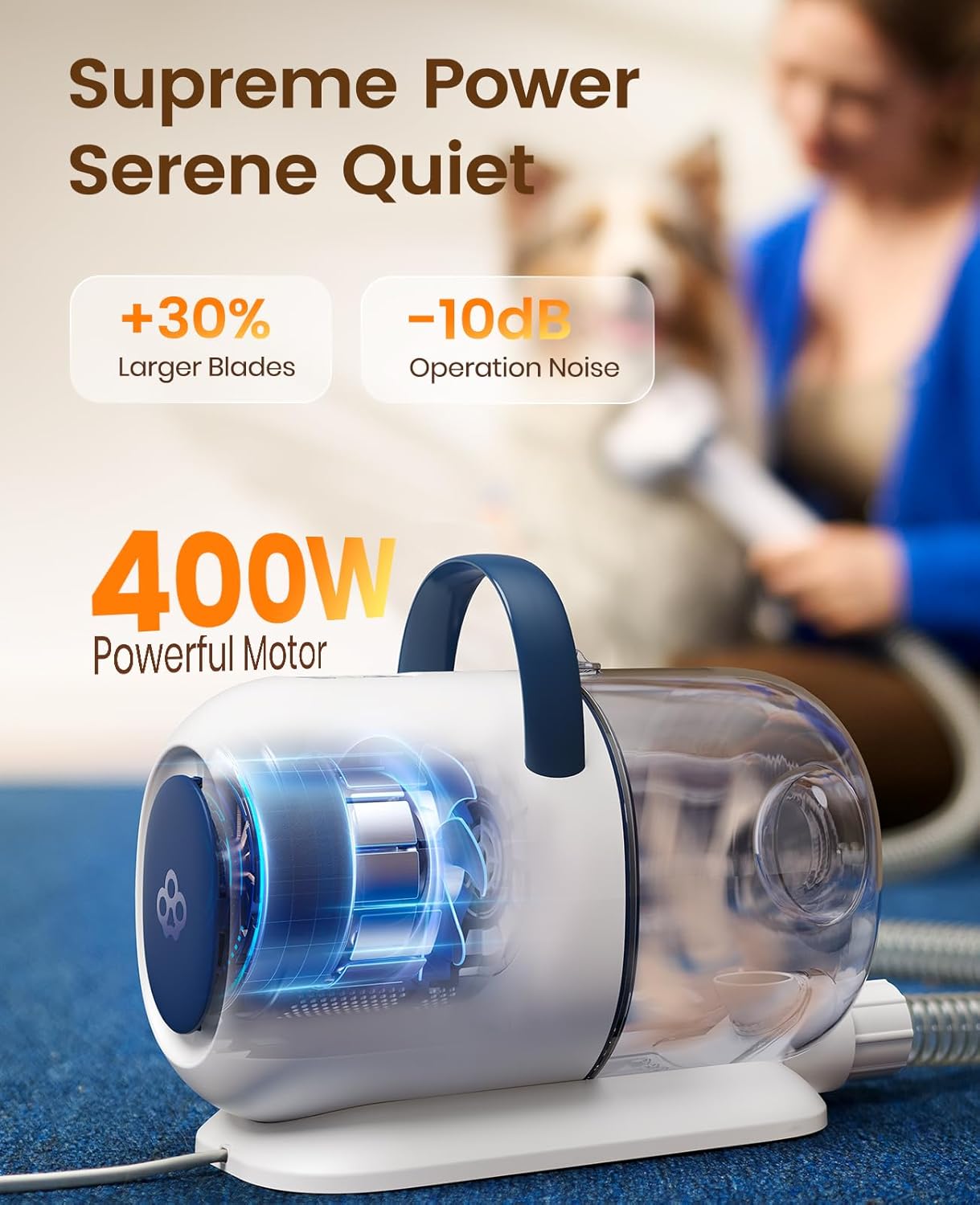 Dog Grooming Vacuum - 15000Pa Suction, Captures 99% Pet Hair | Quiet Brush & 4 Accessories, 2L Canister