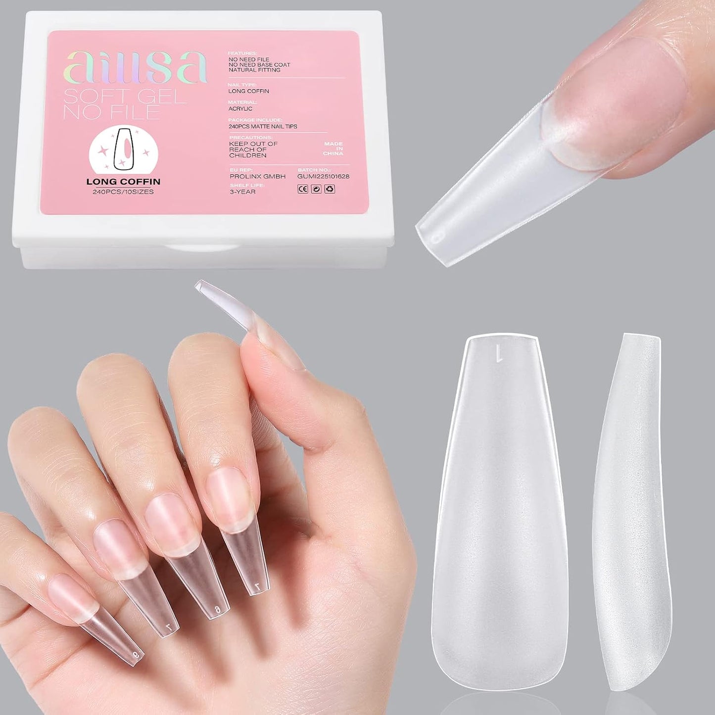 Almond Nail Tips - 450pcs Soft Full Cover Gel Nails | Pre-shaped Press-On Extensions in 15 Sizes for Beginners