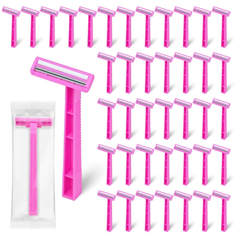 Fafortune Women's Disposable Razors Individually Wrapped Twin Blade,Disposable Razors Women Bulk with Clear Safety Cap for Men Women Camping Traveling Home Bathing Hotel (pink, pack of 100)