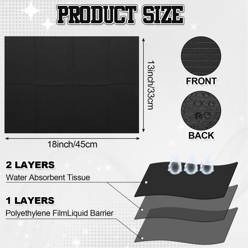 Chivertion 100 Pcs Disposable Salon Tray Cover 13 x 18 Inch Dental Bibs Tattoo Table Covers 3 Ply Waterproof for Nail Salon, Dental Clinic, Feeding, Tattoo Shop(Black)