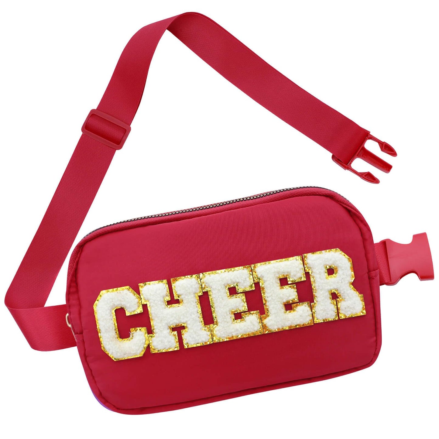 Cheer Bag Red Fanny Pack for Girls Cheer Chenille Letter Bags, Nylon Belt Bag for Cheerleader Girl Women Birthday Christmas Gift