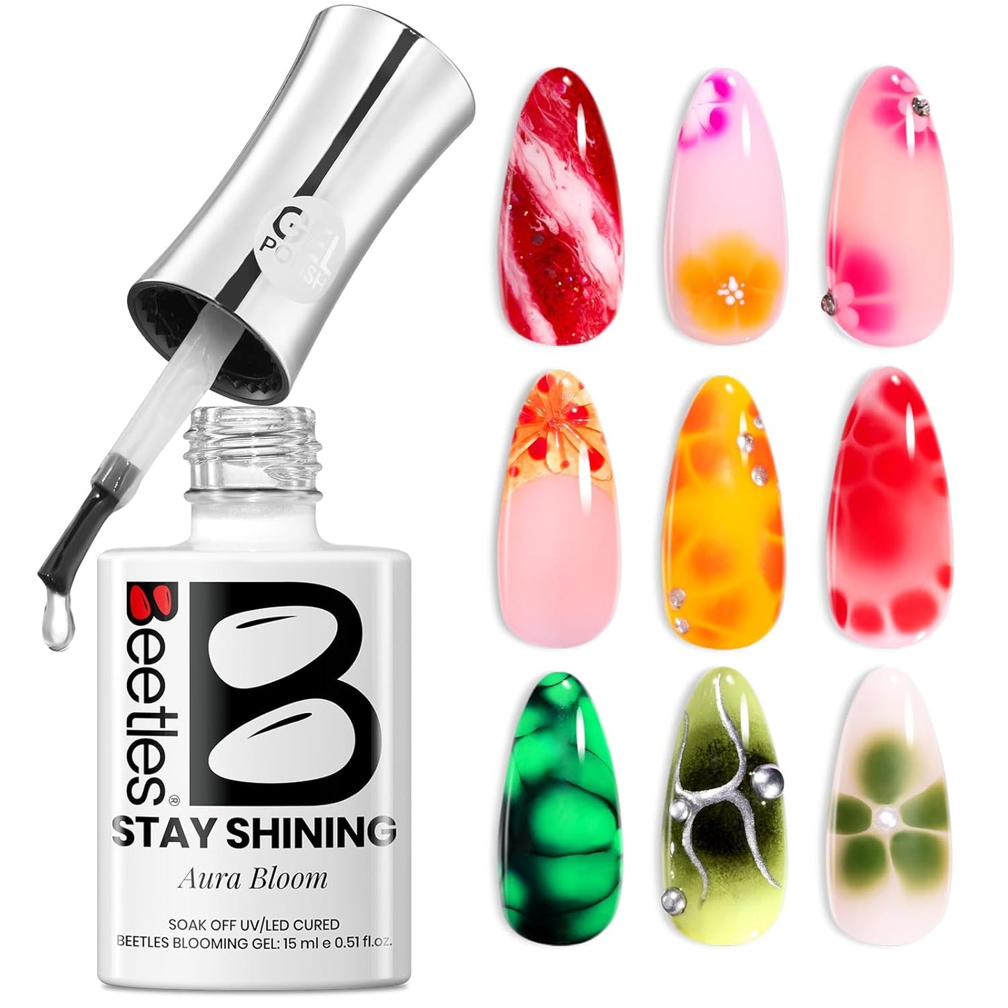 Beetles Blooming Gel - 15ml Clear UV LED Nail Polish for Marble Floral Design | Soak Off DIY Manicure