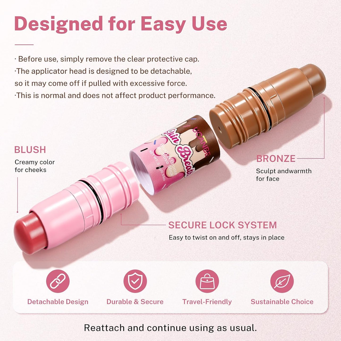 UCANBE Blush & Bronzer Stick - 2-in-1 Cream Makeup for Natural Glow | Travel-Friendly, 04 Blooming Rose