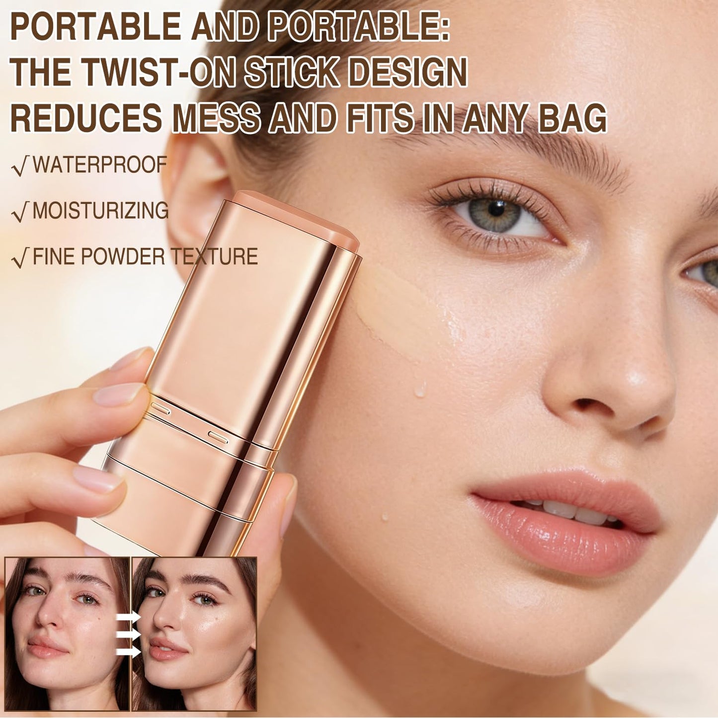 Dual-Ended Concealer Foundation Stick - 3-in-1 Korean Makeup with Brush | Lightweight, Flawless Finish for All Skin Types (Natural)