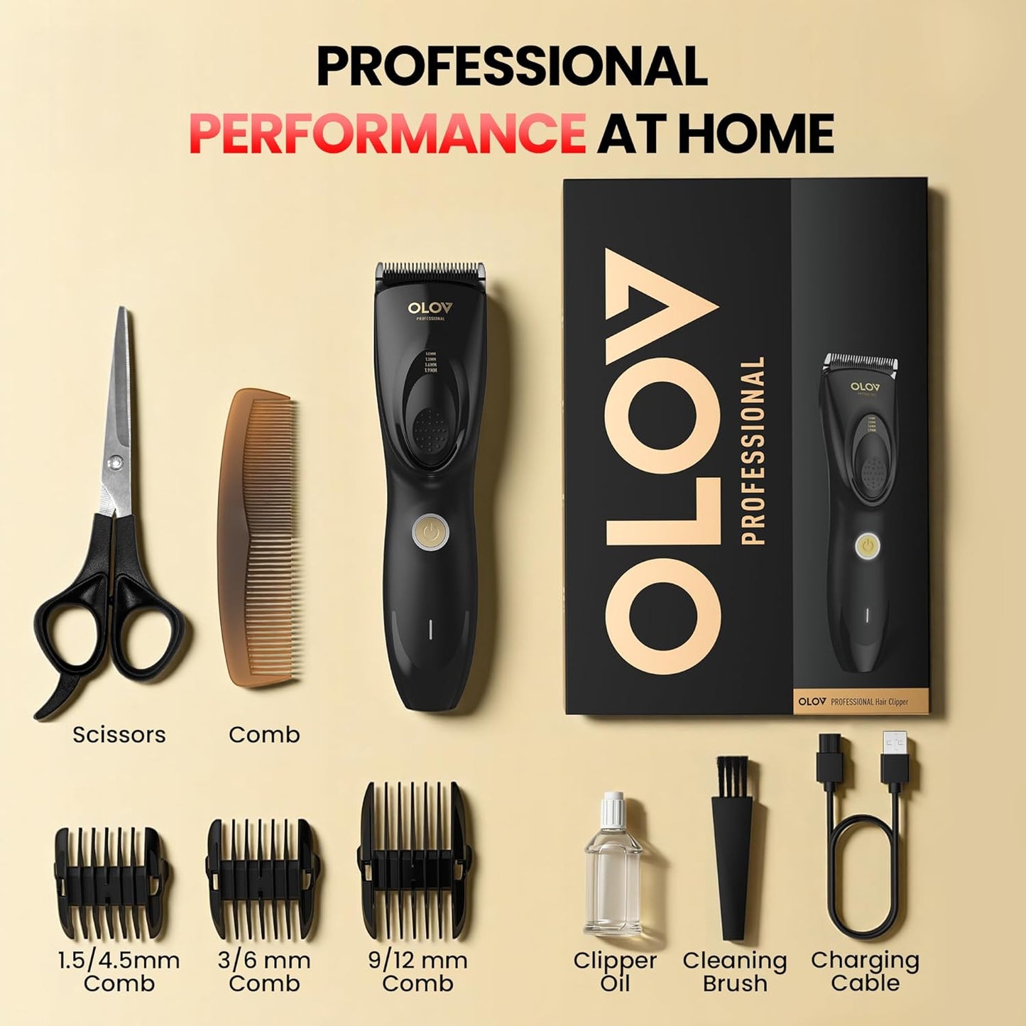 Cordless Hair Clippers for Men - Adjustable 4 Length Settings, 2-Speed, Rechargeable Ceramic Blade | Black
