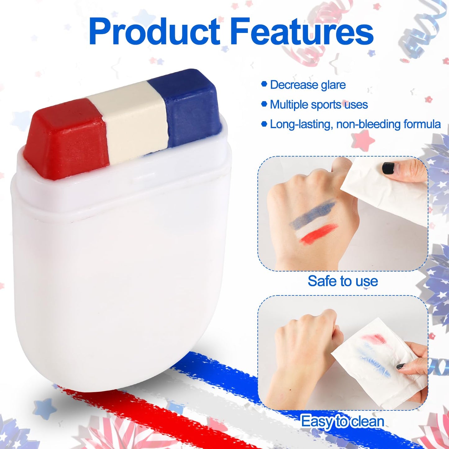 Patriotic 4th of July Face Paint Sticks - Red, White & Blue USA Flag Design | Perfect for Sports Events & Independence Day