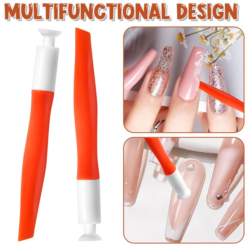 4Pcs Orange Press-Type Nail Tool, Silicone Material Long Nail Helper Tool Both Ends Can Be Used, Non-destructive Nail Replacement Suitable for Beginners & Professionals