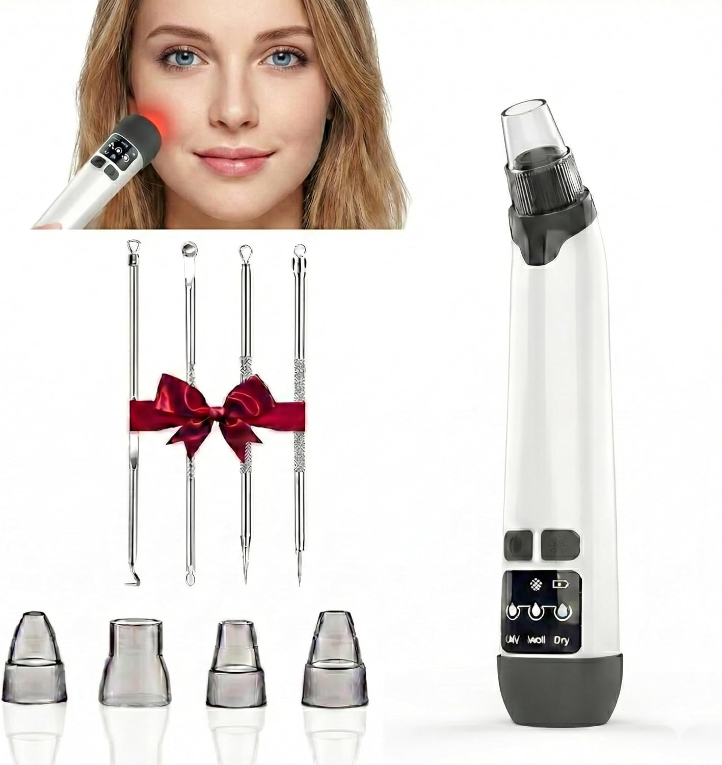 Blackhead Remover Pore Vacuum - Electric Facial Cleanser with 4 Probes & 3 Suction Levels | USB Rechargeable, White