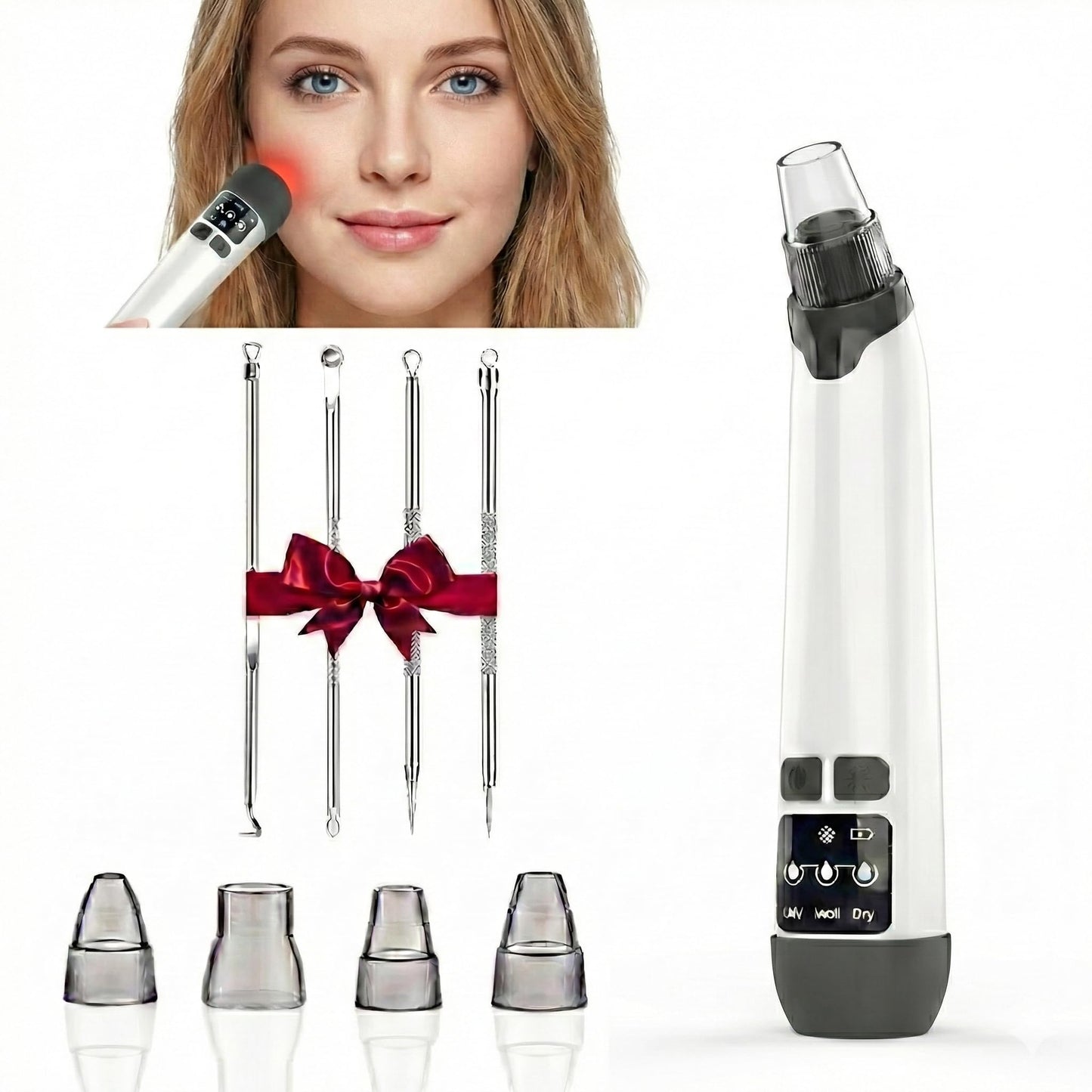 Xamoca Blackhead Remover Pore Vacuum, Pimple Extractor with 4 Probes and 3 Suction Levels, Electric Facial Cleanser with Extra 4 Pcs Blemish Tool Kit, USB Rechargeable, White (White)