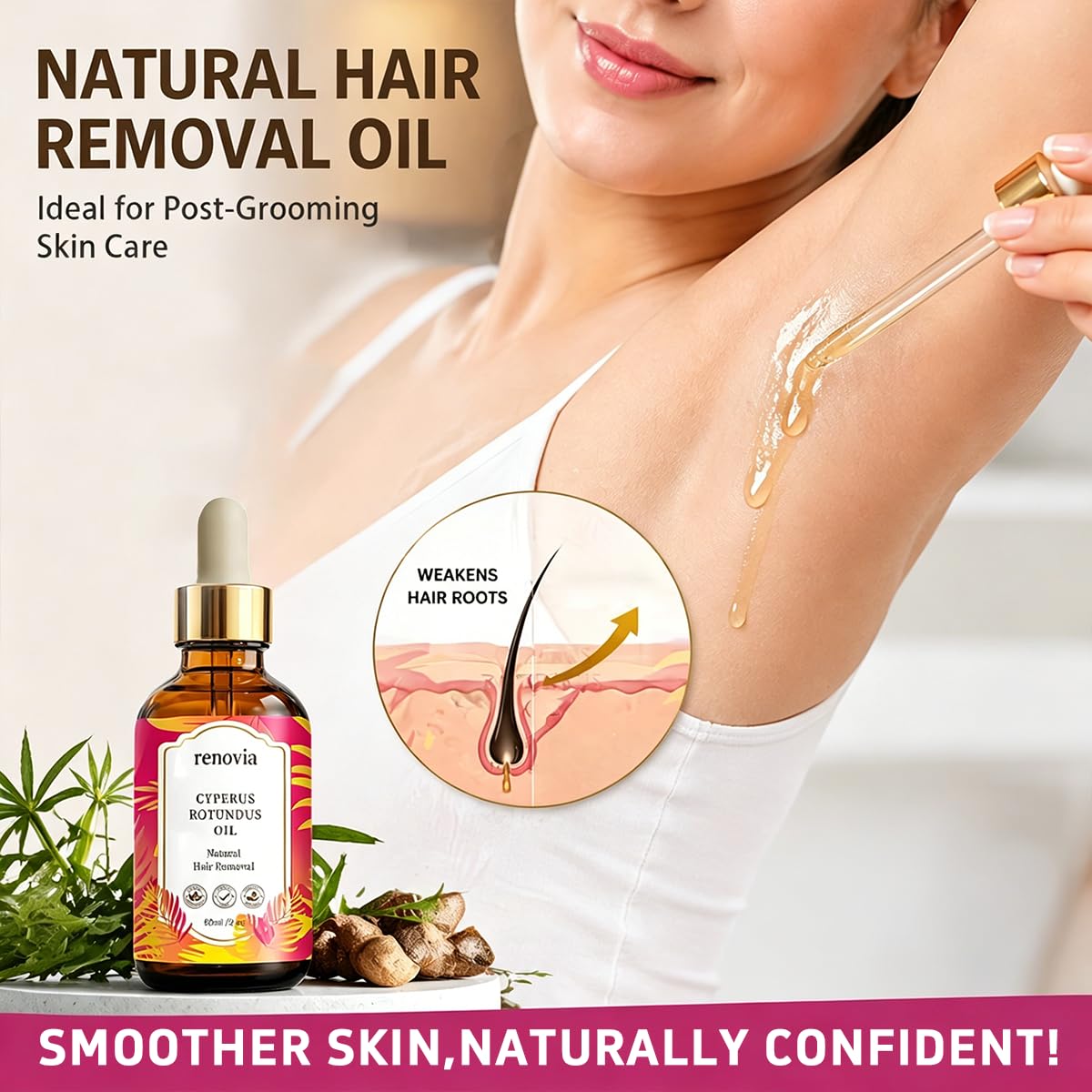 Cyperus Rotundus Oil - Herbal Hair Removal Serum with Peppermint | Hydrating & Soothing for All Skin Types
