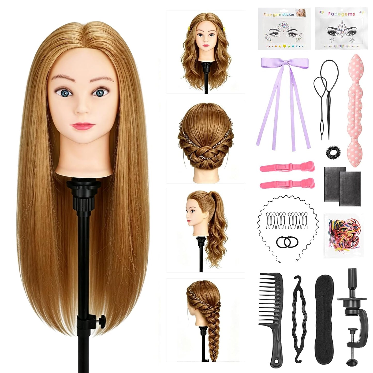 Mannequin Head - 90% Human Hair 23 Inch | Cosmetology Styling & Braiding Practice with Wig Stand