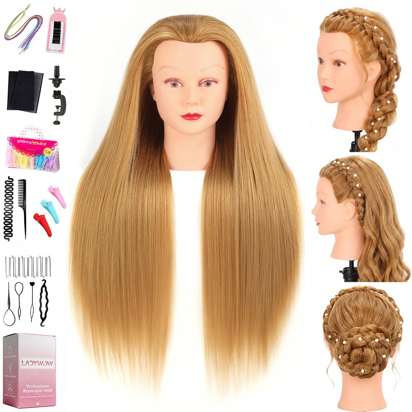 Mannequin Head - 80% Human Hair Styling Practice Tool | 28-Inch for Curling, Braiding, Cutting in Multiple Colors