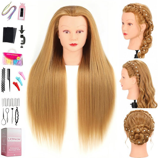 Mannequin Head - 80% Human Hair for Hair Styling Practice | Curling, Braiding, Cutting - 28 Inch with Table Clamp Stand
