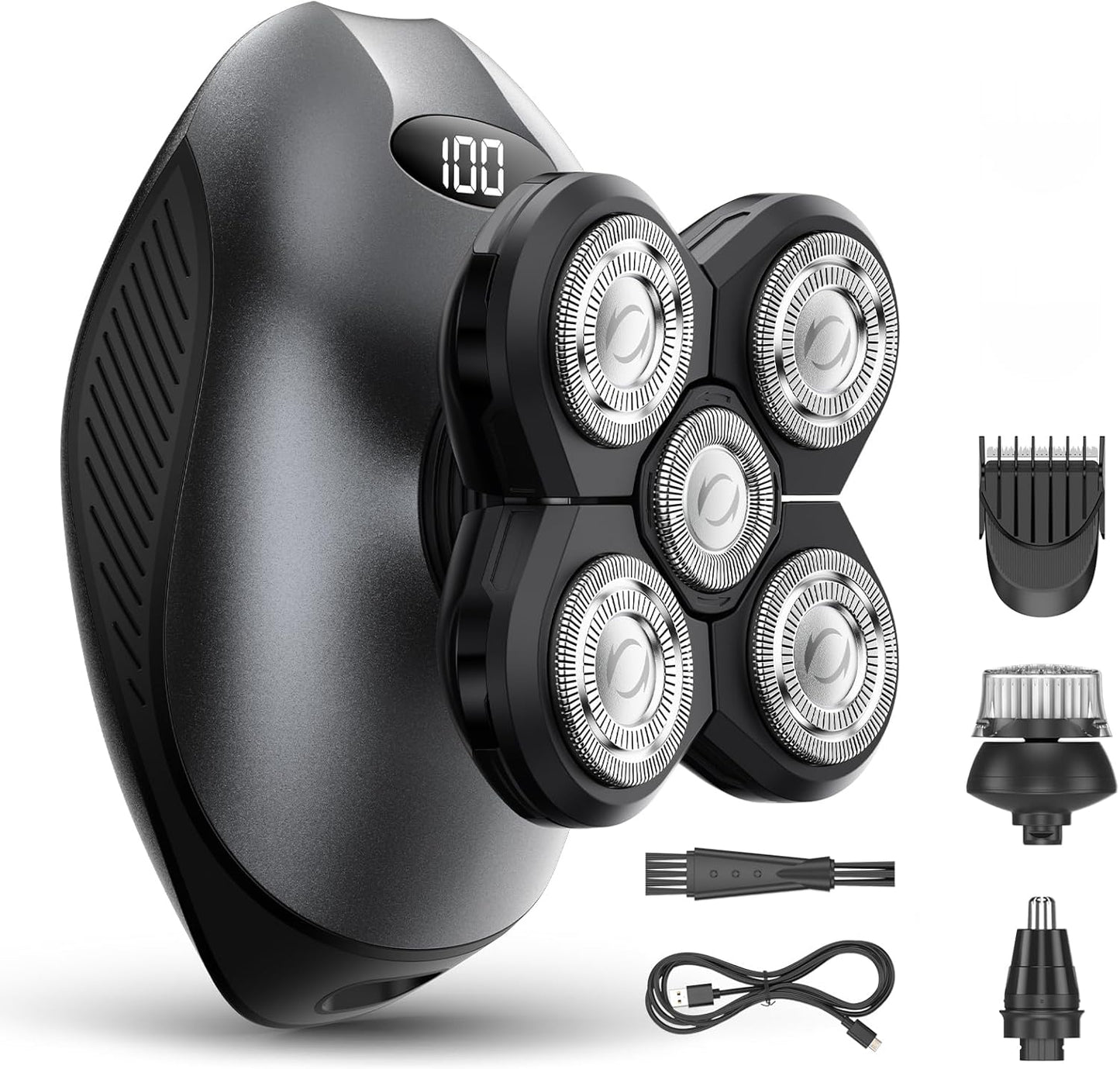 Electric Razor for Men - Cordless Rechargeable Wet/Dry Head & Body Shaver | Waterproof Rotary Blades, Gray