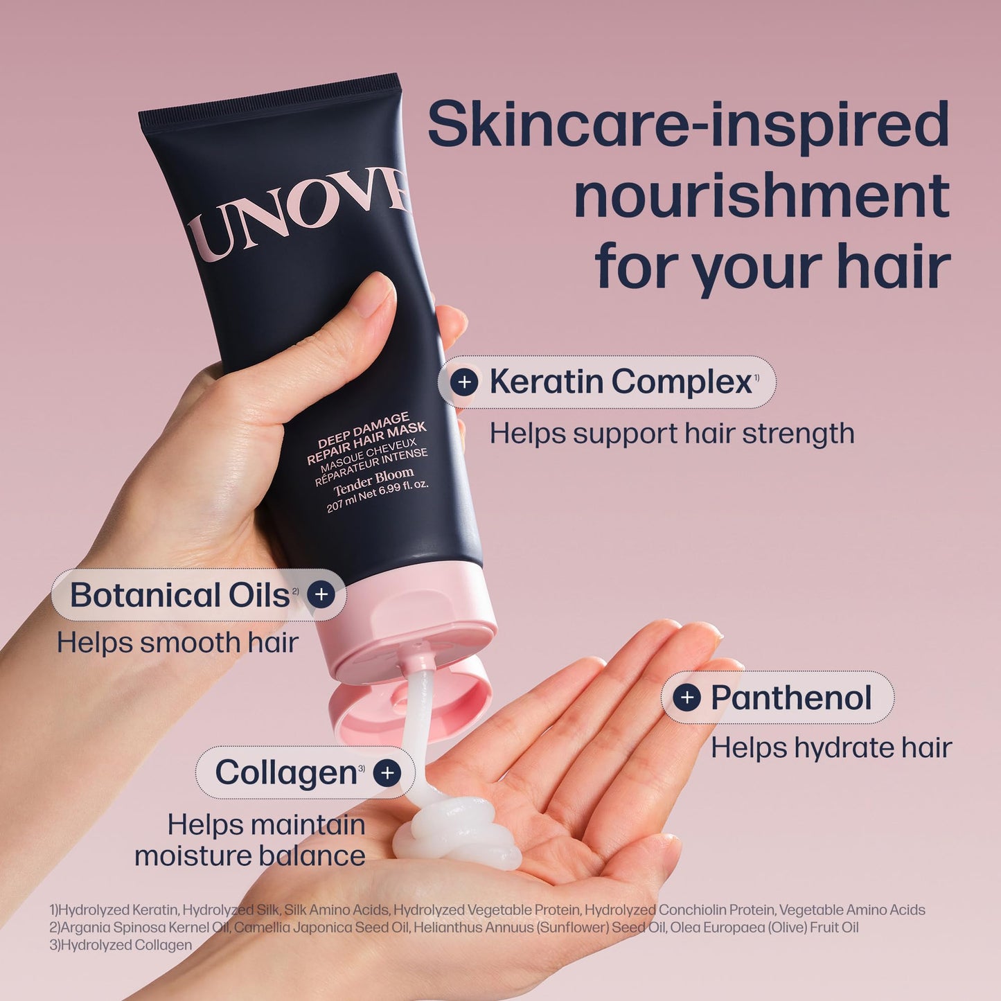 UNOVE Deep Damage Repair Hair Mask - Protein Hair Treatment & Hair Mask for Damaged Hair | Deep Conditioning & Keratin Hair Mask for Dry, Frizzy Hair | Korean Hair Care | Tender Bloom, 7 fl oz