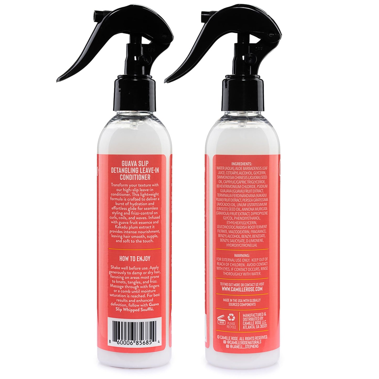 Camille Rose Guava Slip Detangling Leave In Conditioner, with Guava, Kakadu Plum and Aloe Leaf Juice to Detangle and Soften, for All Hair Textures, 8 fl oz 2 Pack