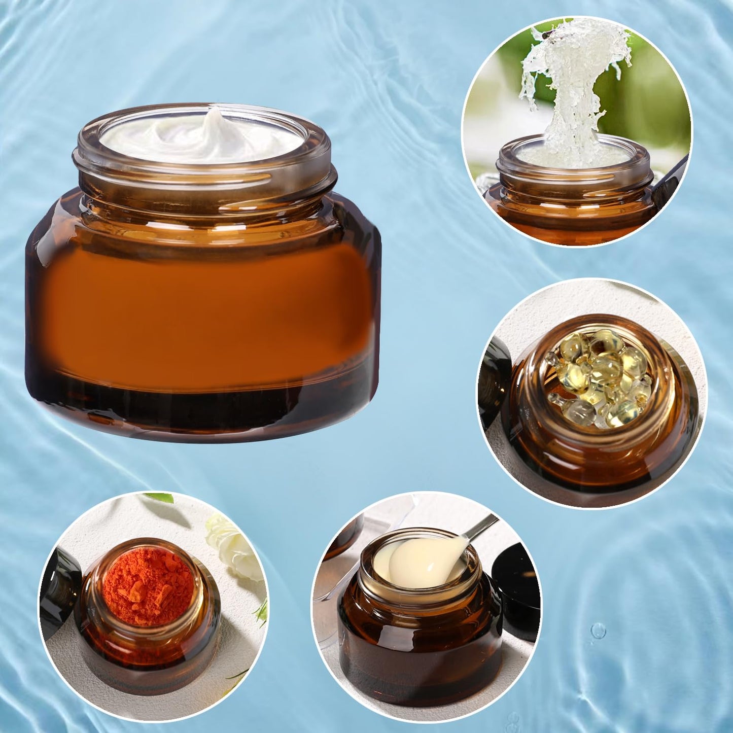 1 oz Glass Cosmetic Jars with Lids,3 Pack Amber Small Glass Jars with Lids,30 ml Empty Glass Makeup Containers for Sample, Cream, Lotion (1 oz, Amber)