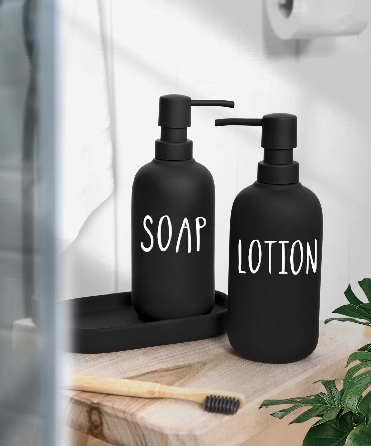 Viosuniu Black Ceramic Soap Dispenser for Bathroom and Kitchen, 2 Pack