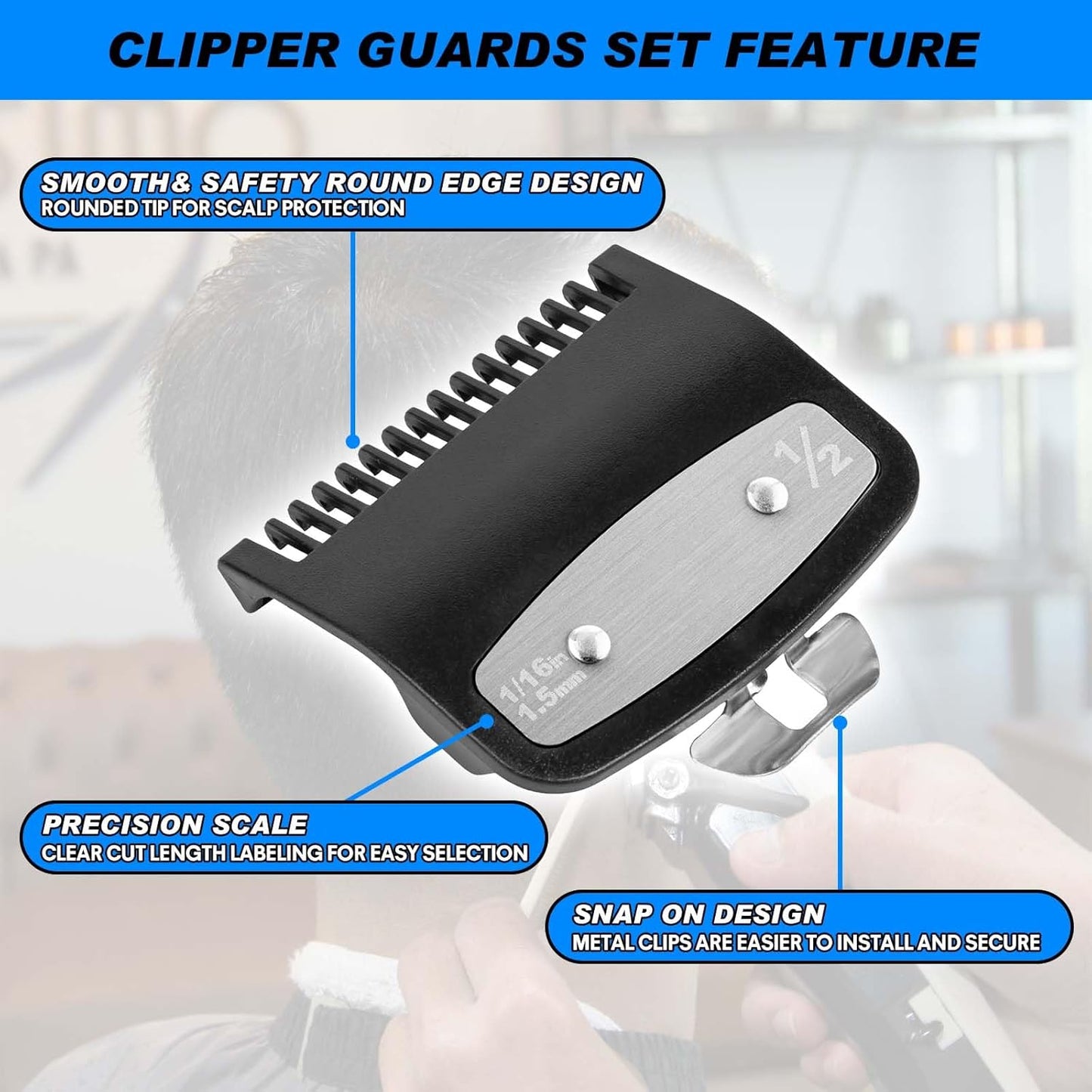 Wahl Clipper Guards Set - 2 Pack Metal Guide Comb Attachments | 1/16" (1.5 mm) for Barbers & Stylists - Black