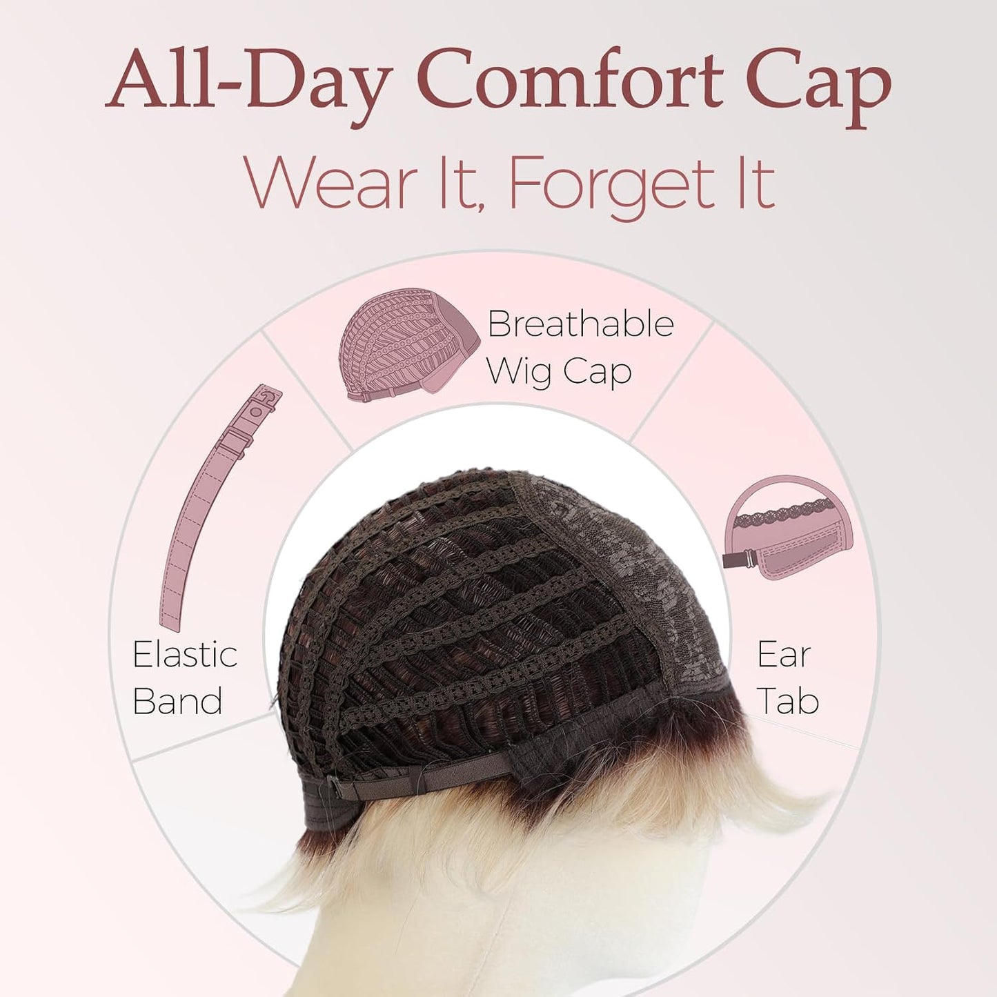Short Pixie Wig for Women | Curly Ash Blonde with Dark Roots - Heat-Resistant Synthetic Wig with Bangs, Lightweight Cap