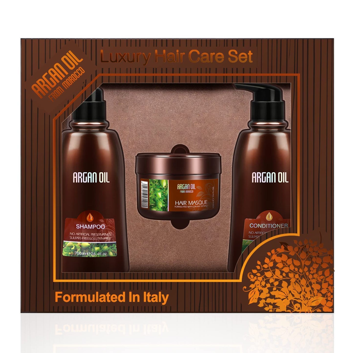 Moroccan Argan Oil Shampoo and Conditioner Sets with Hair Mask, Color Safe Smooth Add Shine Hair Treatment, UV Protection, Intense Moisturizing For Dry, Damaged, Frizzy,3 pack with Gift Box