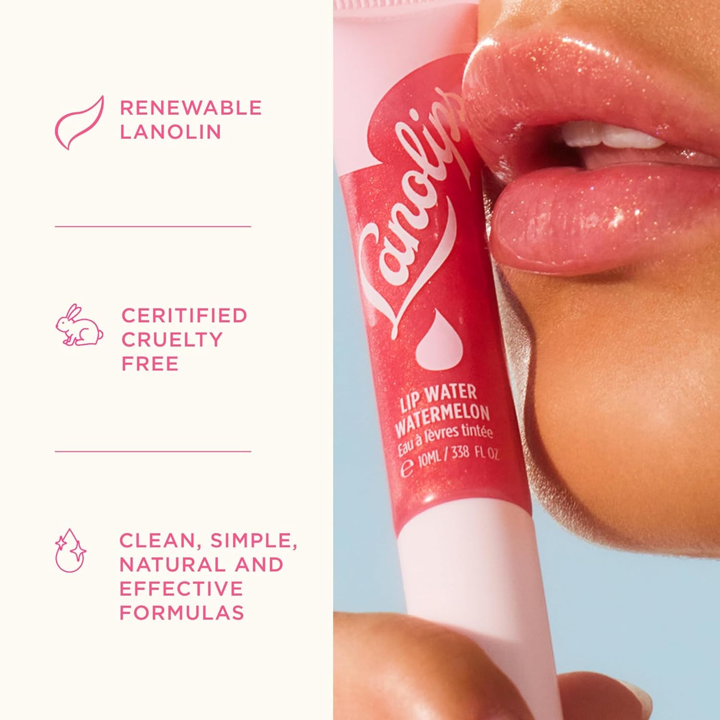Lanolips Lanolin Lip Water - Hydrating Clear Gloss Serum with Hyaluronic Acid | 10ml Moisturizer for Dry Skin