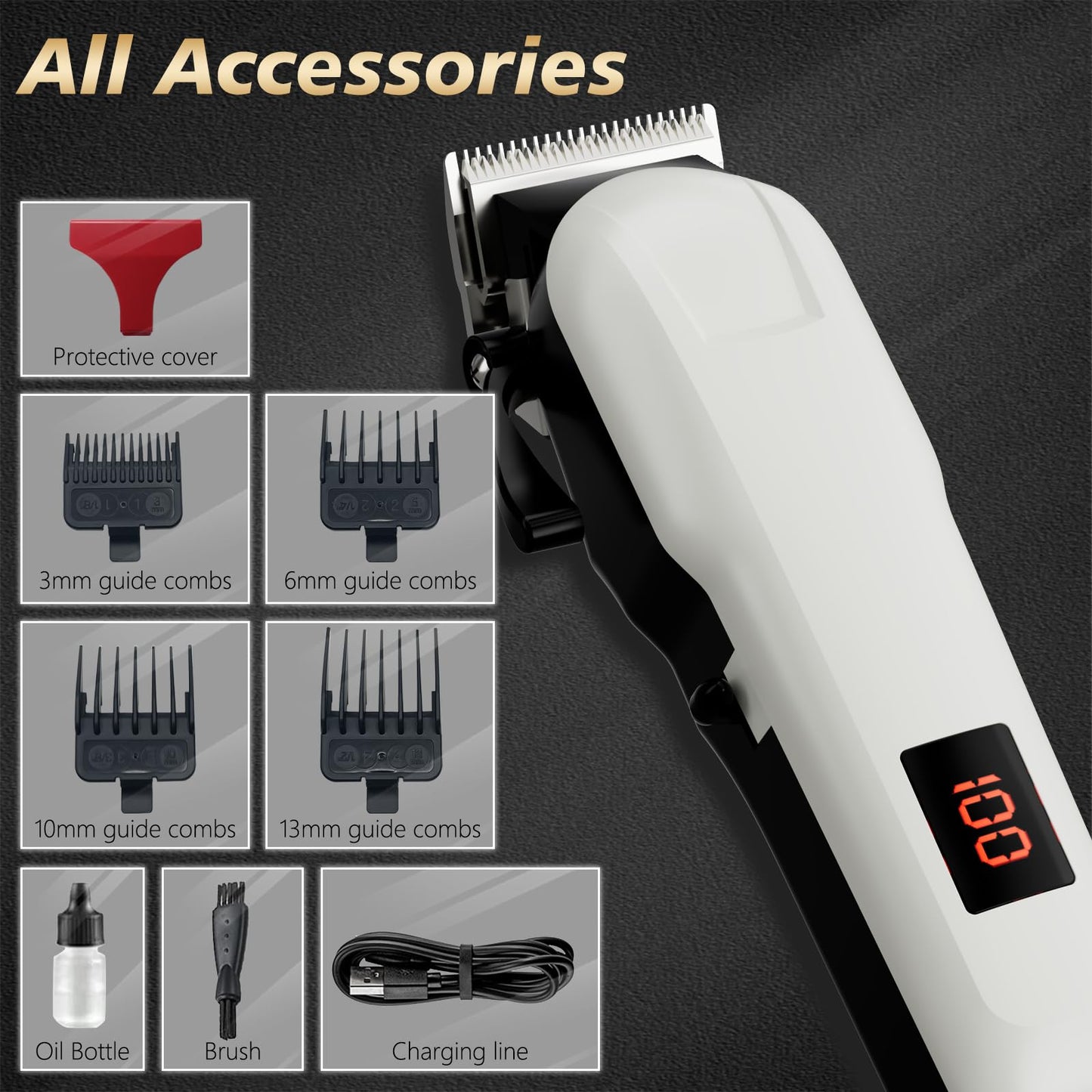 RUIM Professional Hair Clippers for Men, Cordless & Corded Barber Clippers, Rechargeable Haircut Kit with Adjustable Lever & Guide Combs for Home Hair Cutting and Grooming