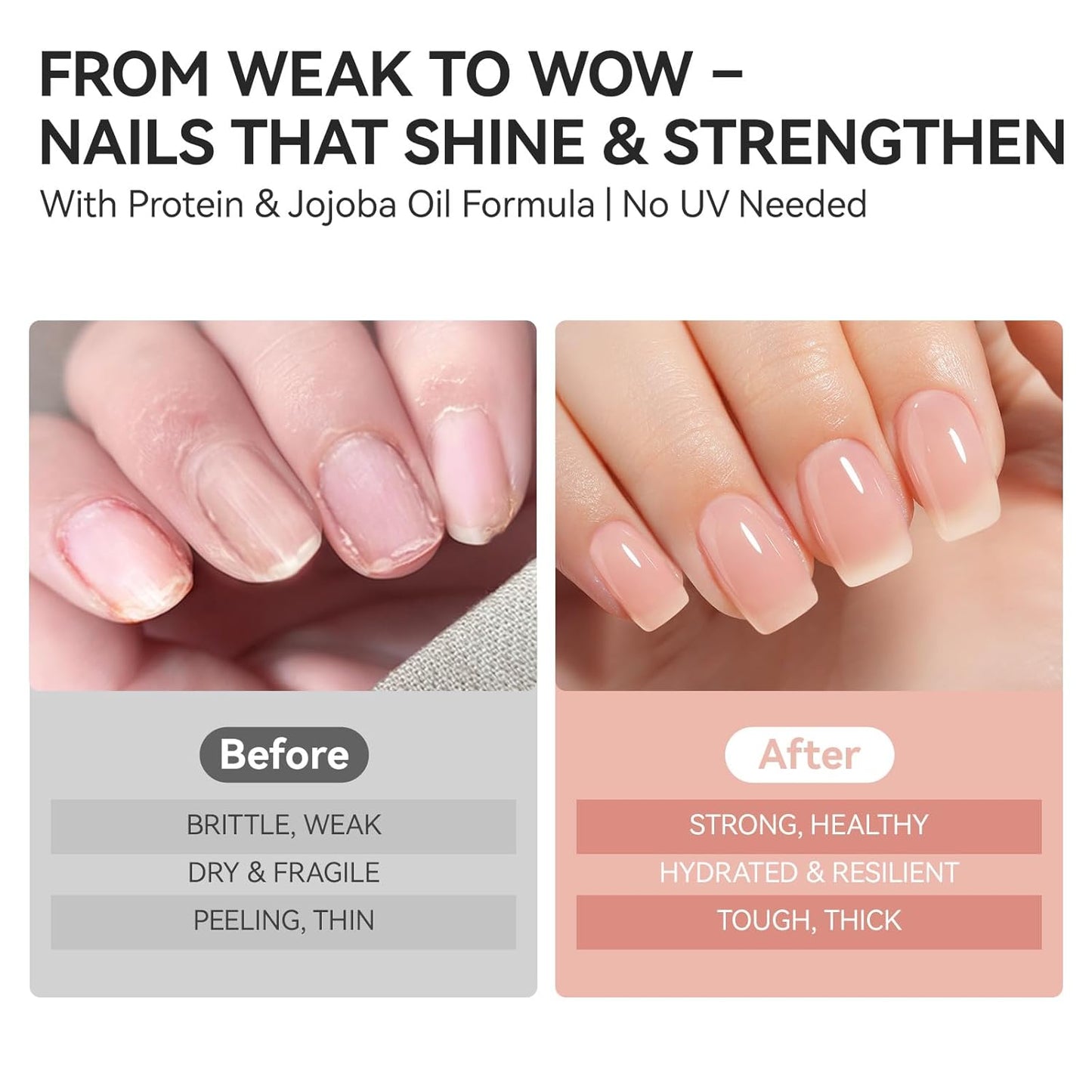 Protein Nail Strengthener - 6 in 1 Natural Hardener for Weak Nails | Nude Blush Gelike 15ml