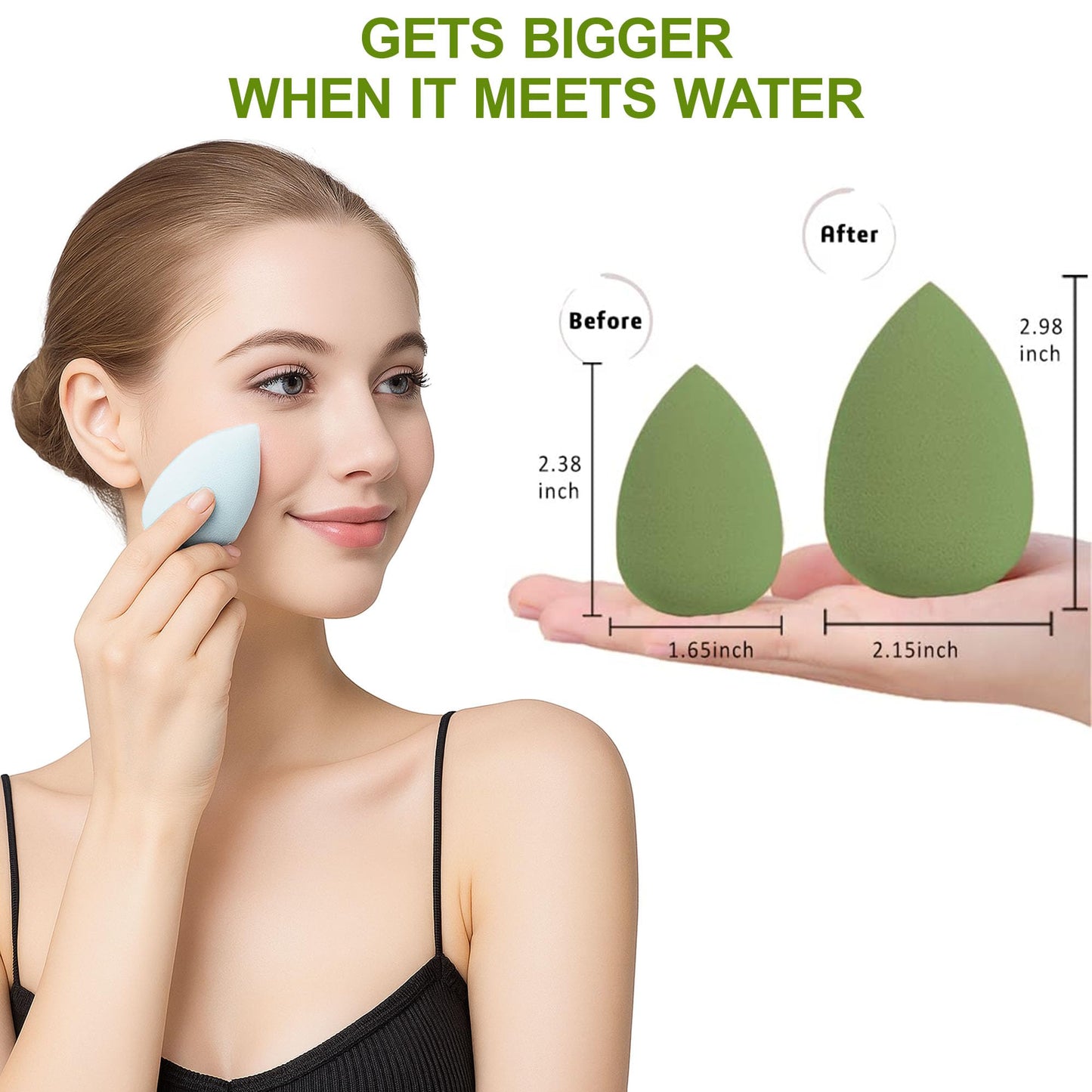4PCS Makeup Sponge Set with Storage Box, Beauty Blender Sponges for Liquid Cream and Powder, Dry and Wet Use Foundation Blending Applicators for Flawless Makeup Application Green