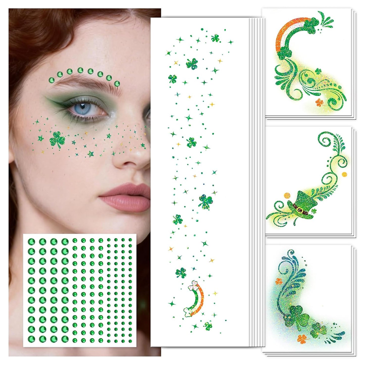 4th of July Face Tattoos - Glitter Freckles & Red White Blue Gems | Patriotic Makeup Accessories for Independence Day
