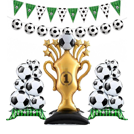 Dingpanxing 5PCS Soccer Party Decorations - 59" Trophy Balloon, Soccer Ball Foil Balloons, Pennant Banner for Birthday, Game Day, 2026 World Cup, Football Themed Party Supplies