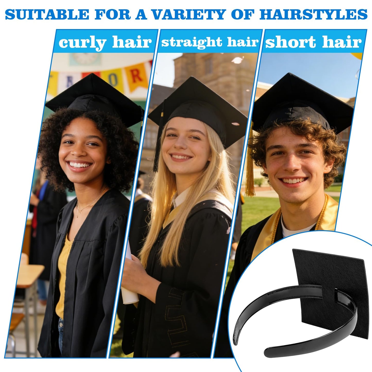 Graduation Cap Headband Insert Grad Hat Headband Holder for Secure Fit Keep Hairstyle Intact - Graduation Cap Decorations & Accessories for Women, Graduates, Class of 2026 (Grad Cap Not Included)