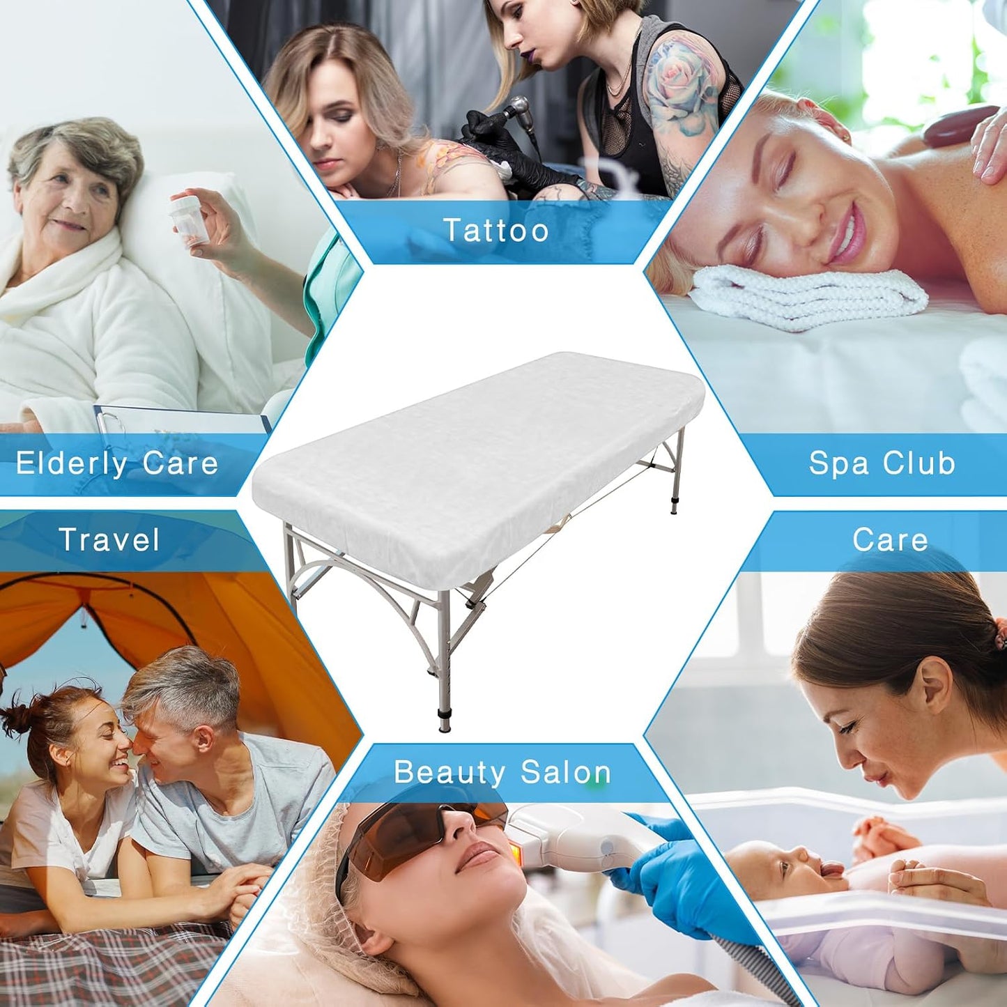 Disposable Fitted Sheets - 50 Pcs Waterproof Oilproof Massage Bed Covers | 39 x 87'' White