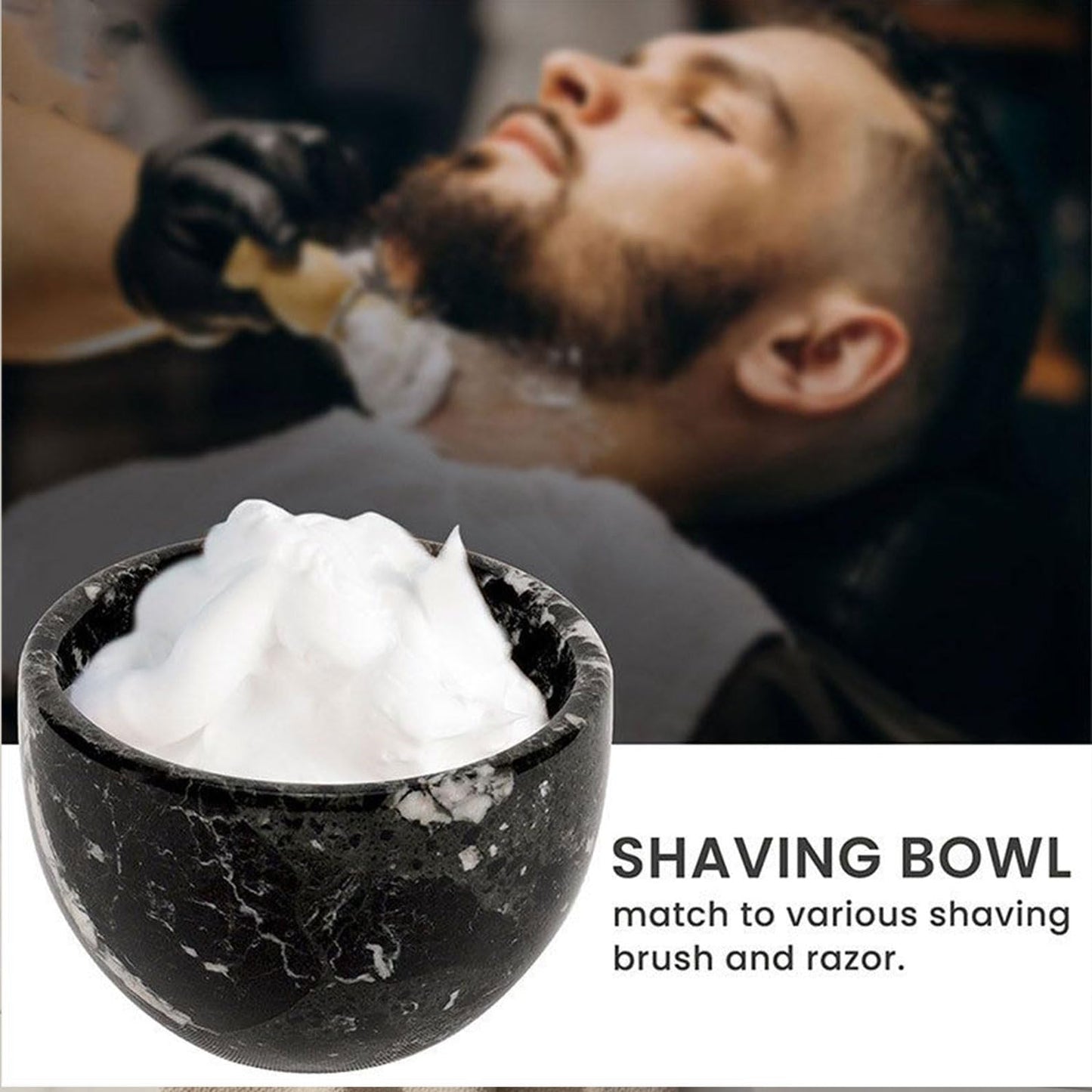 Radicaln Marble Shaving Bowl 3" Inch Black Handmade Shave Soap Holder for Men, Barber Accessories & Supplies, Luxury Stone Bowl for Shaving Cream & Aftershave Foam