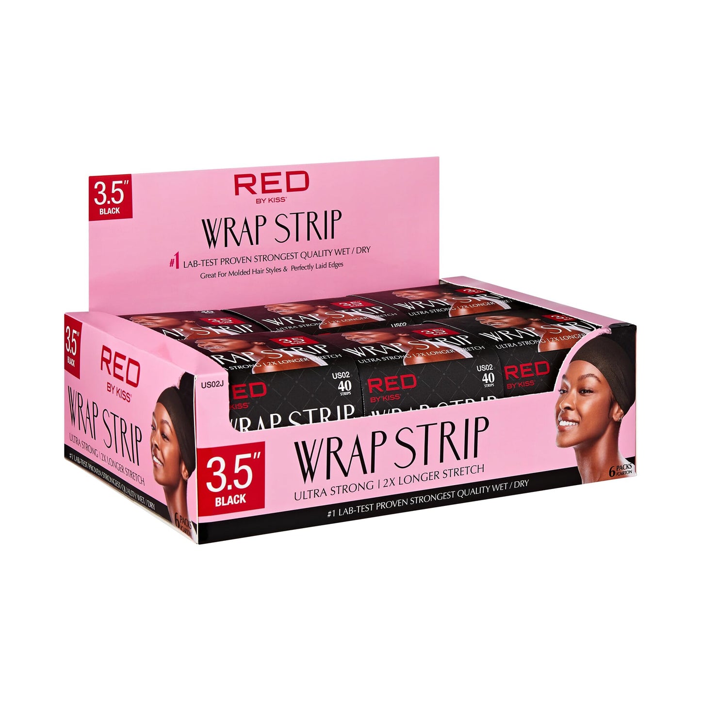 Red by Kiss Hair Wrapping Strip, Ultra Strong 2X Longer Stretch, 40 Strips, Suitable for Wet/Dry Hair, White, Styling Paper for Sleek Hairstyles (3.5", Black, 6 PACK)