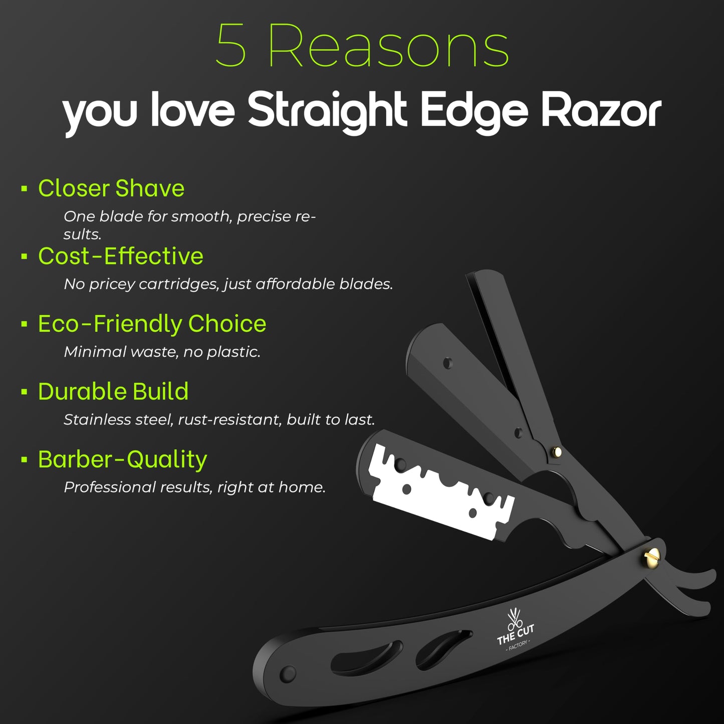 The Cut Factory® Premium Wooden Handle Straight Razor for Men – Luxury Barber Razor with 20 Single Edge Blades, Leather Pouch & Elegant Gift Box – Handcrafted Grooming Excellence
