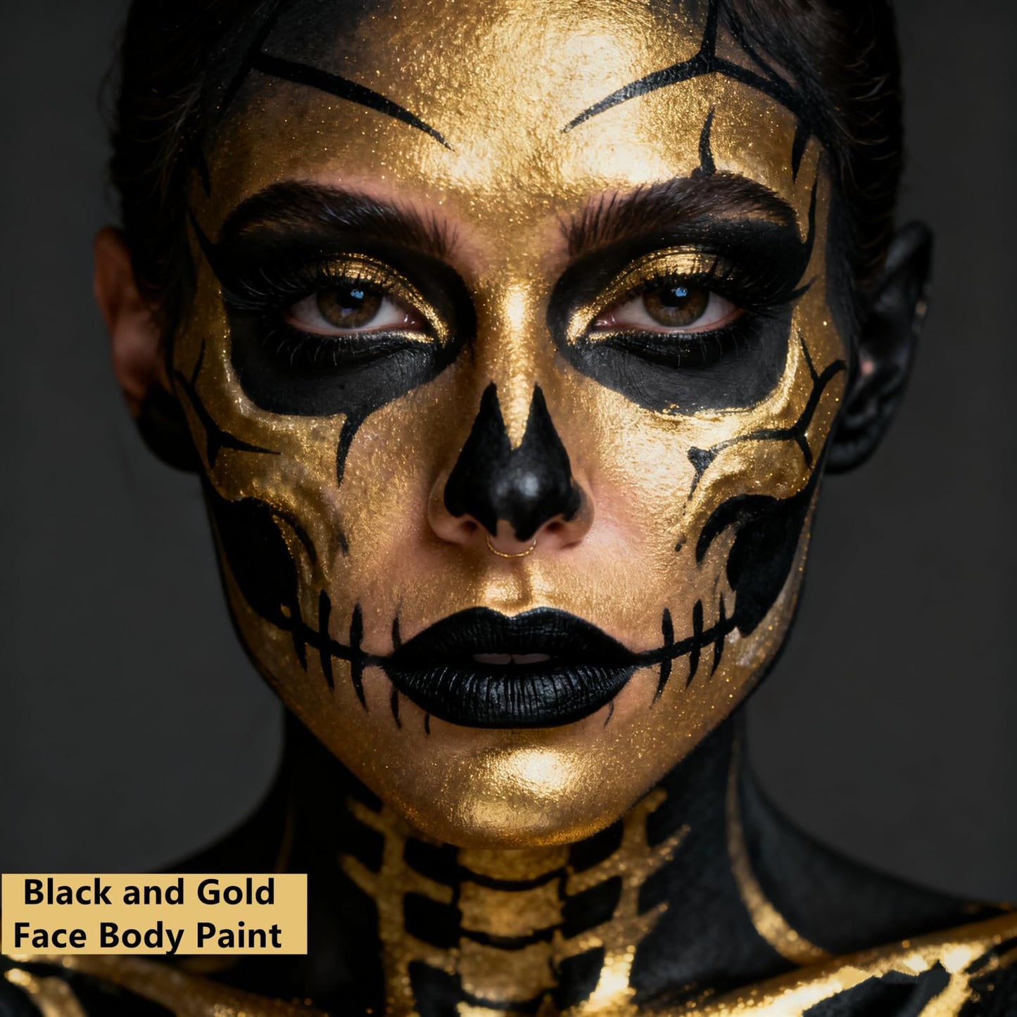 Go Ho Cream-Blendable Gold Face Paint (1.06 oz),Waterproof Gold Face Paint Stick for Halloween Cosplay Zombie Vampire Skeleton Clown SFX Makeup,Gold Eye Black Stick