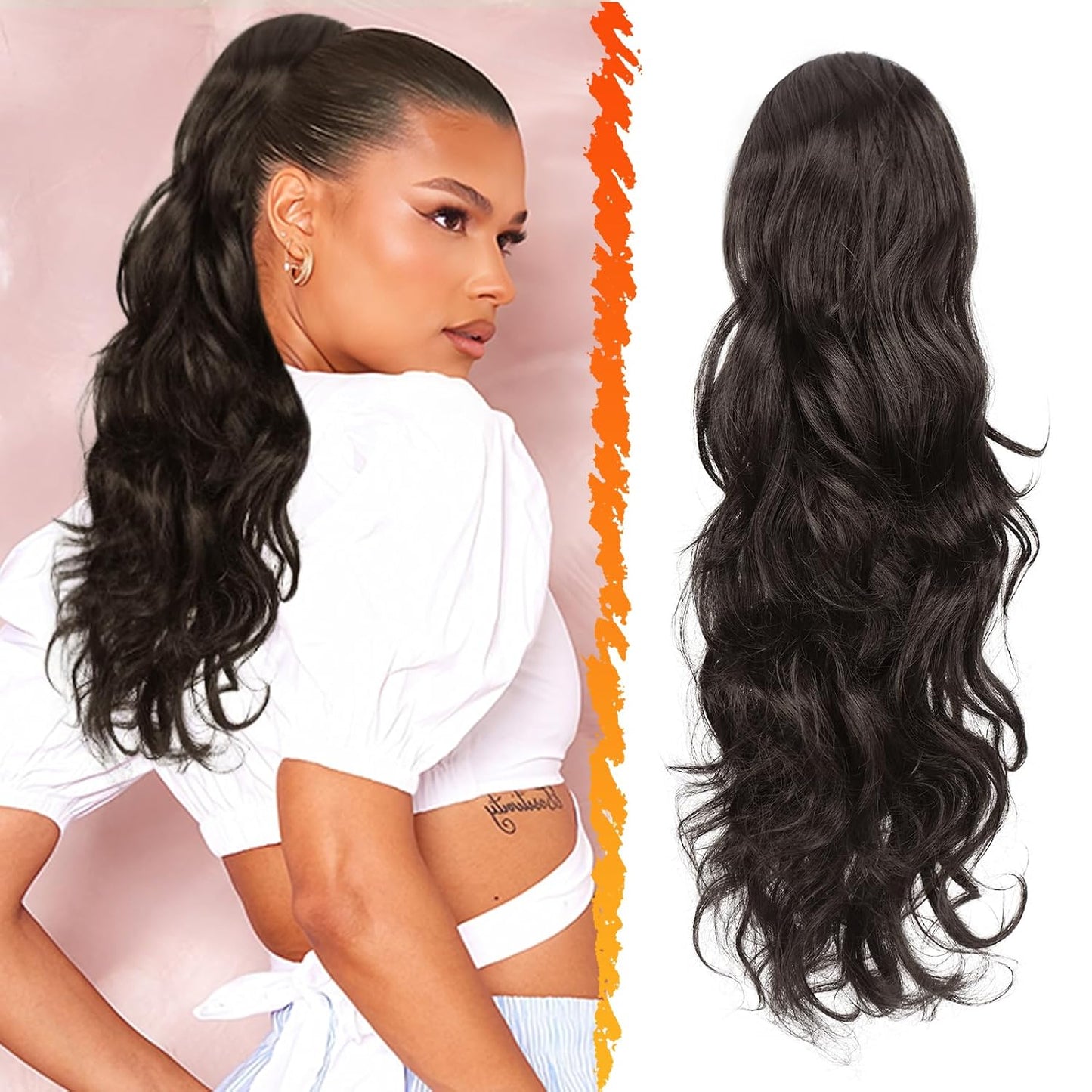 Brown Wavy Curly Ponytail Extension - 20 Inch Synthetic Drawstring Hairpiece for Women | Perfect for Daily and Party Use