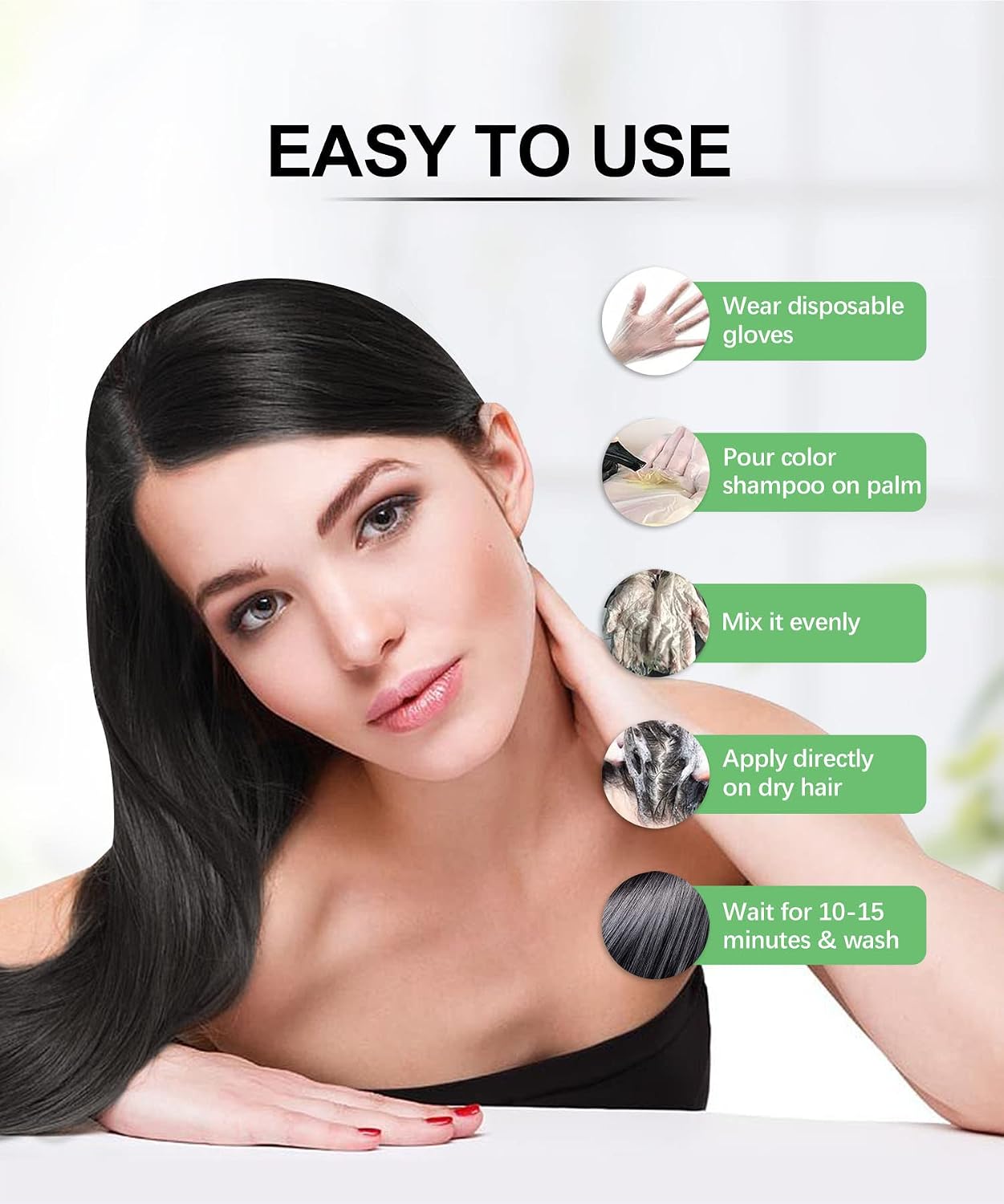 Herbishh Hair Color Shampoo for Gray Hair - Keratin-Enriched Formula for Full Coverage | Black (400ml)