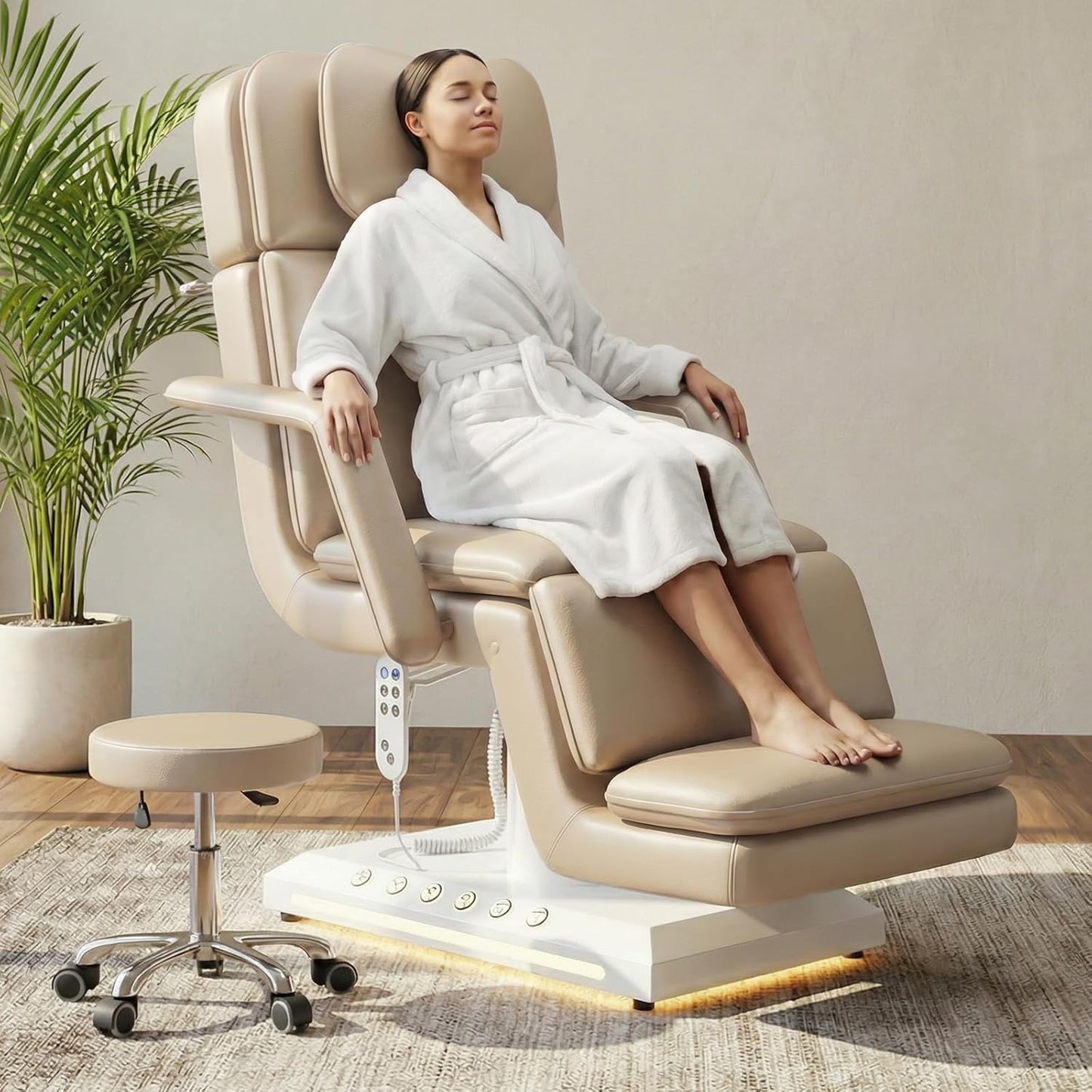 Electric Massage Table - 3 Motor Professional Spa Bed with Remote Control | Height Adjustable Facial Table (Champagne)