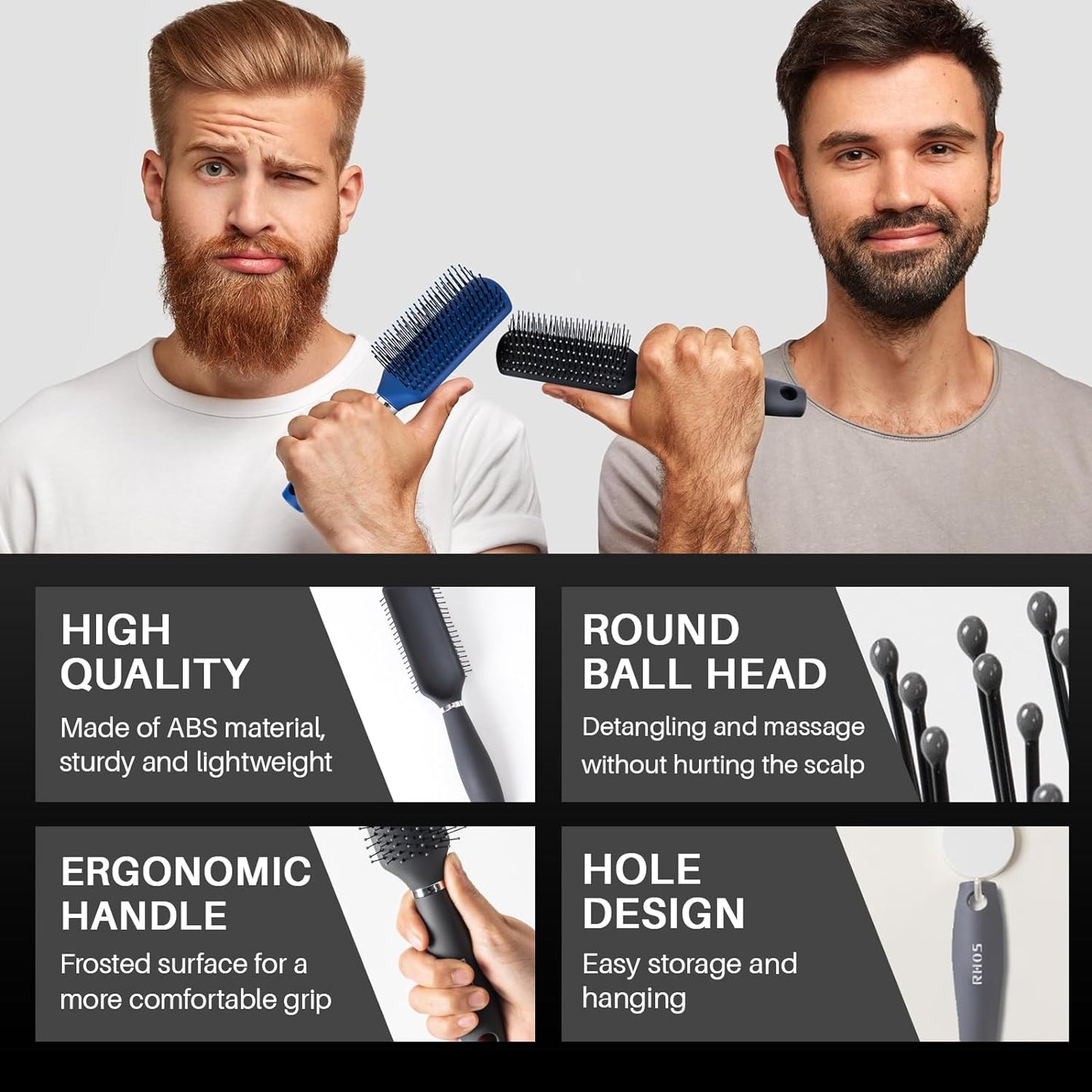 Hair Brush for Men - Detangler Styling Brush with Nylon Bristles | Gray, Ideal for Wet & Dry Hair