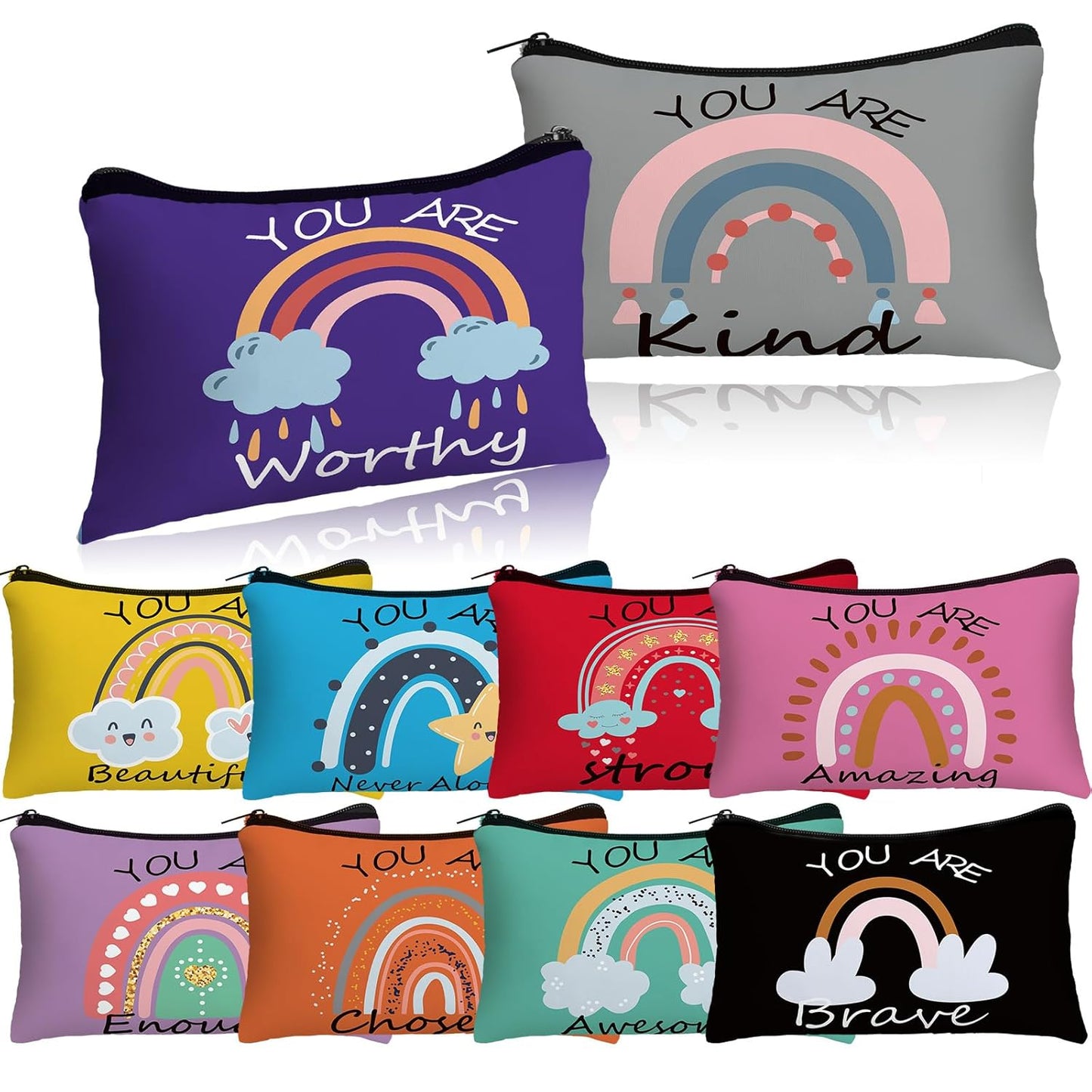 Inspirational Cosmetic Bag Set - 10 Pcs Religious Makeup Pouches for Women | Wildflower & Beige