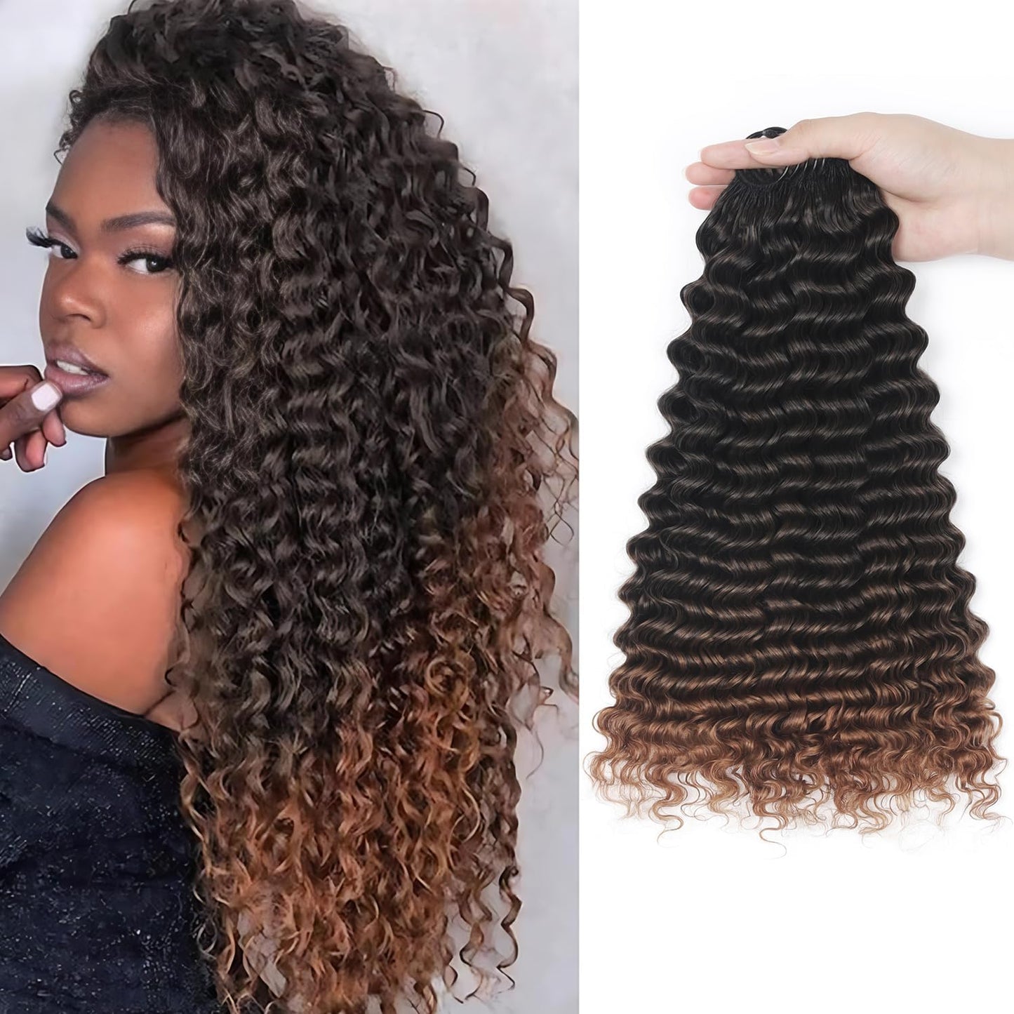 Human Crochet Hair - 18 Inch Deep Wave Bundles for Black Women | 50g Pre-Separated Extensions, Natural Black