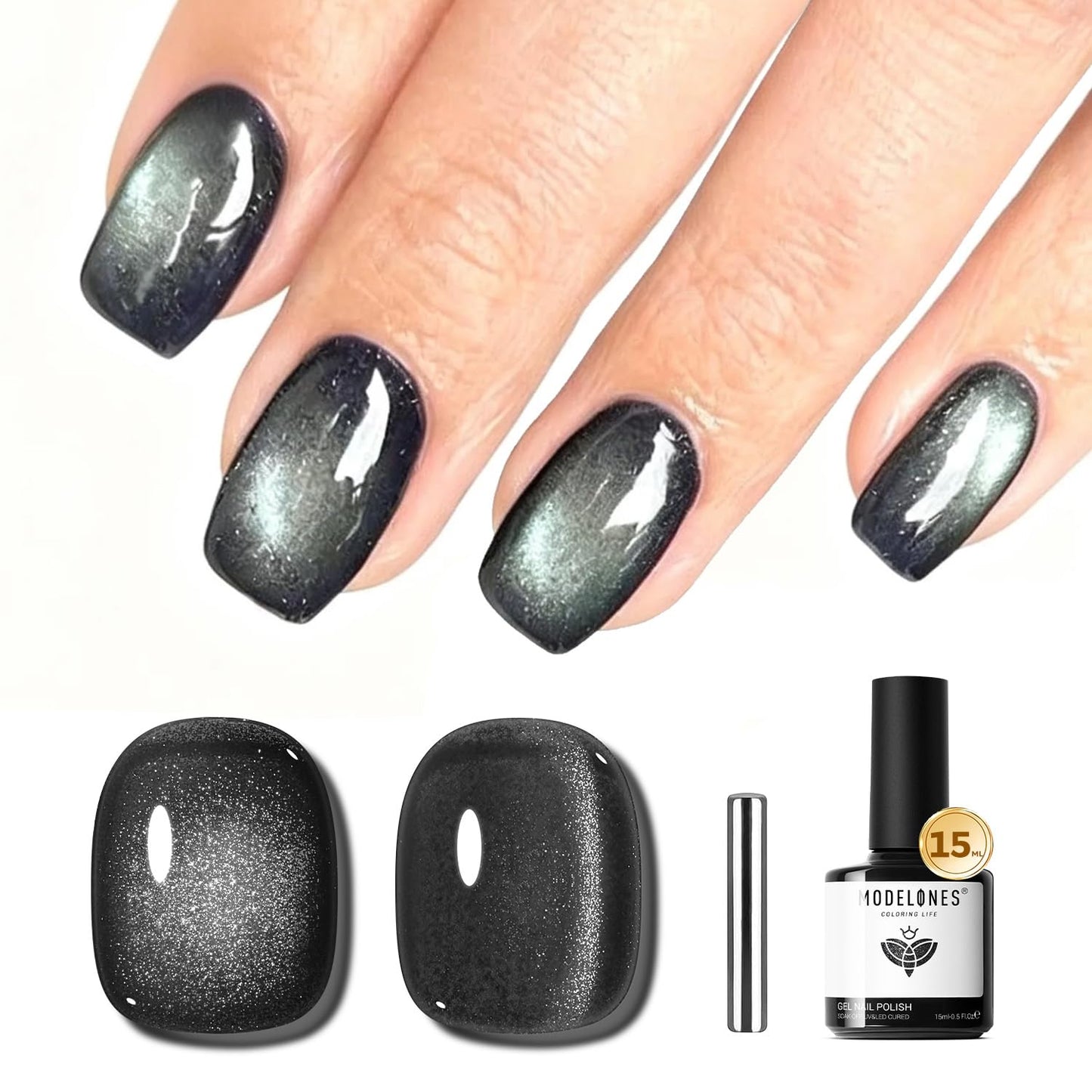 Cat Eye Gel Nail Polish - Nude Shimmer Glitter with Magnet | 15ML Holographic Reflective Soak Off