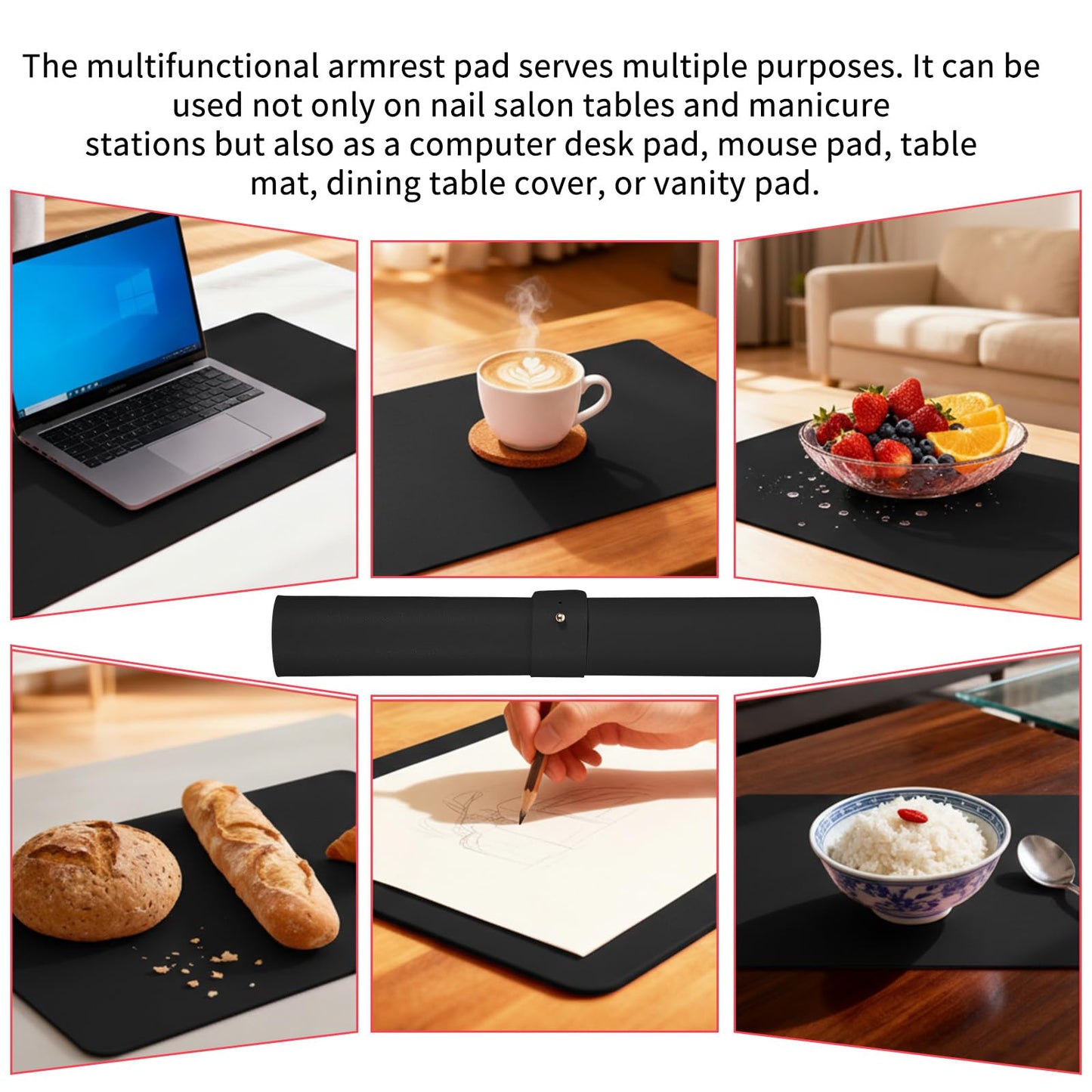 23.6 x 11.8in Foldable Nail Art Table Mat, Soft Microfiber PU Leather Nail Desk Mat, Double-Sided Waterproof Non-Slip Protective Pad for Nail Tech Salon, Professional Home Use, Black