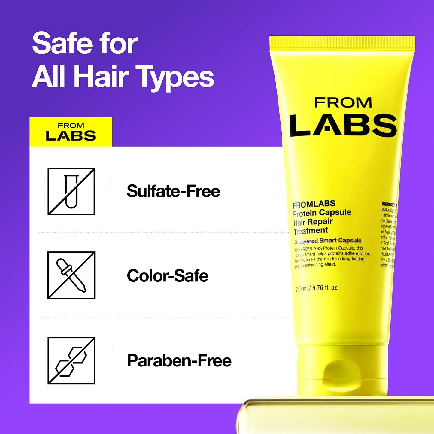 Protein Hair Repair Treatment - 3-Minute Keratin Mask for Damaged Hair | Anti-Frizz, Low-pH, 6.76 fl oz