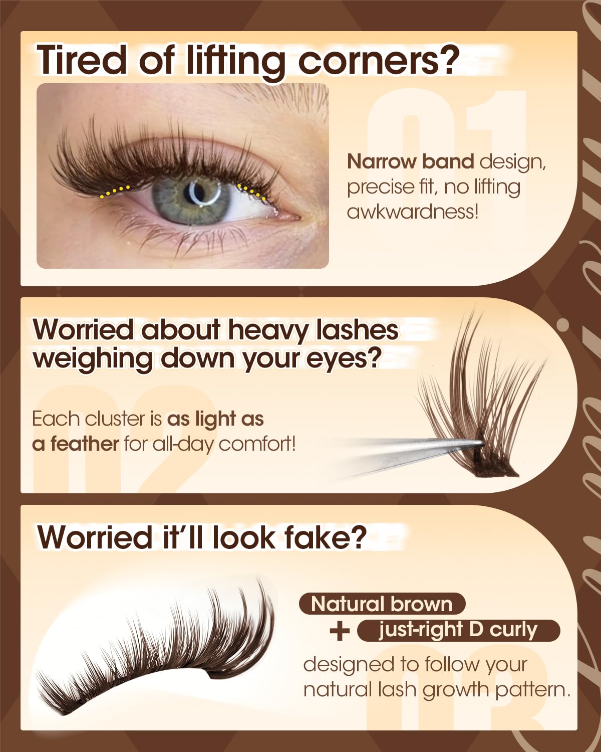 Brown Lash Clusters Manga Eyelash Clusters Fluffy Cluster Eyelash Extensions Natural Spiky Cluster Lashes Wispy Dark Brown Individual Lashes 10-16MM D Curly DIY Lash Extension by Lvmixwig