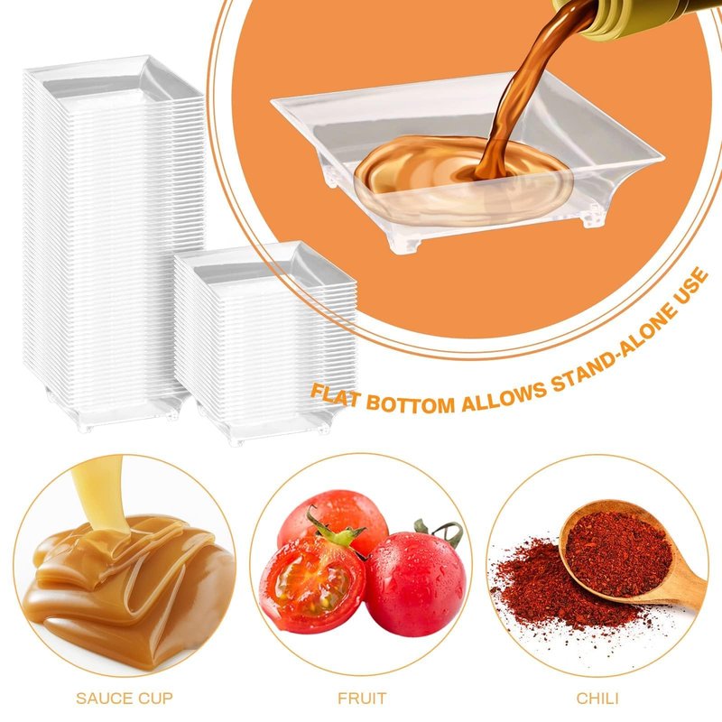 GothaBach 100 Pcs Mini Dessert Plates, 2.4'' Clear Disposable Small Plastic Tray, Mini Plastic Dish for Sauce, Dessert, Fruit or Appetizer (Style 2)