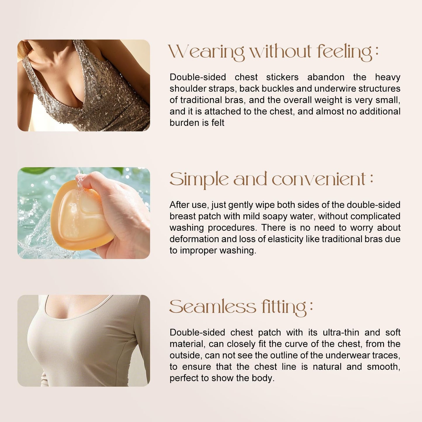 Uiheex Double Sided Sticky Bra Inserts, Reusable Push Up Adhesive Pads with Padding for Bikini, Swimsuit, Sports Bra