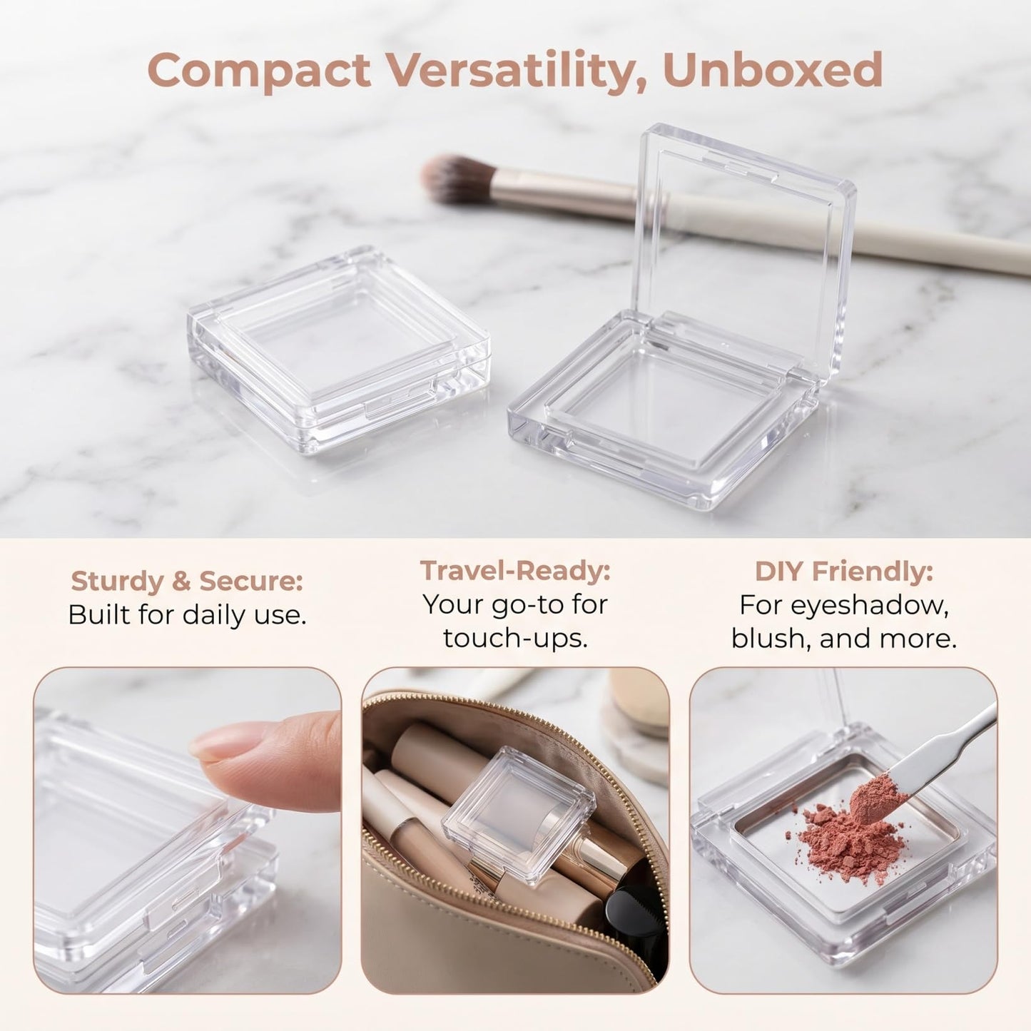 DOITOOL 4Pcs Empty Eyeshadow Pans Square Cosmetic Palettes Refillable Makeup Containers Portable for Travel Lip Balm Blush Highlighter Storage